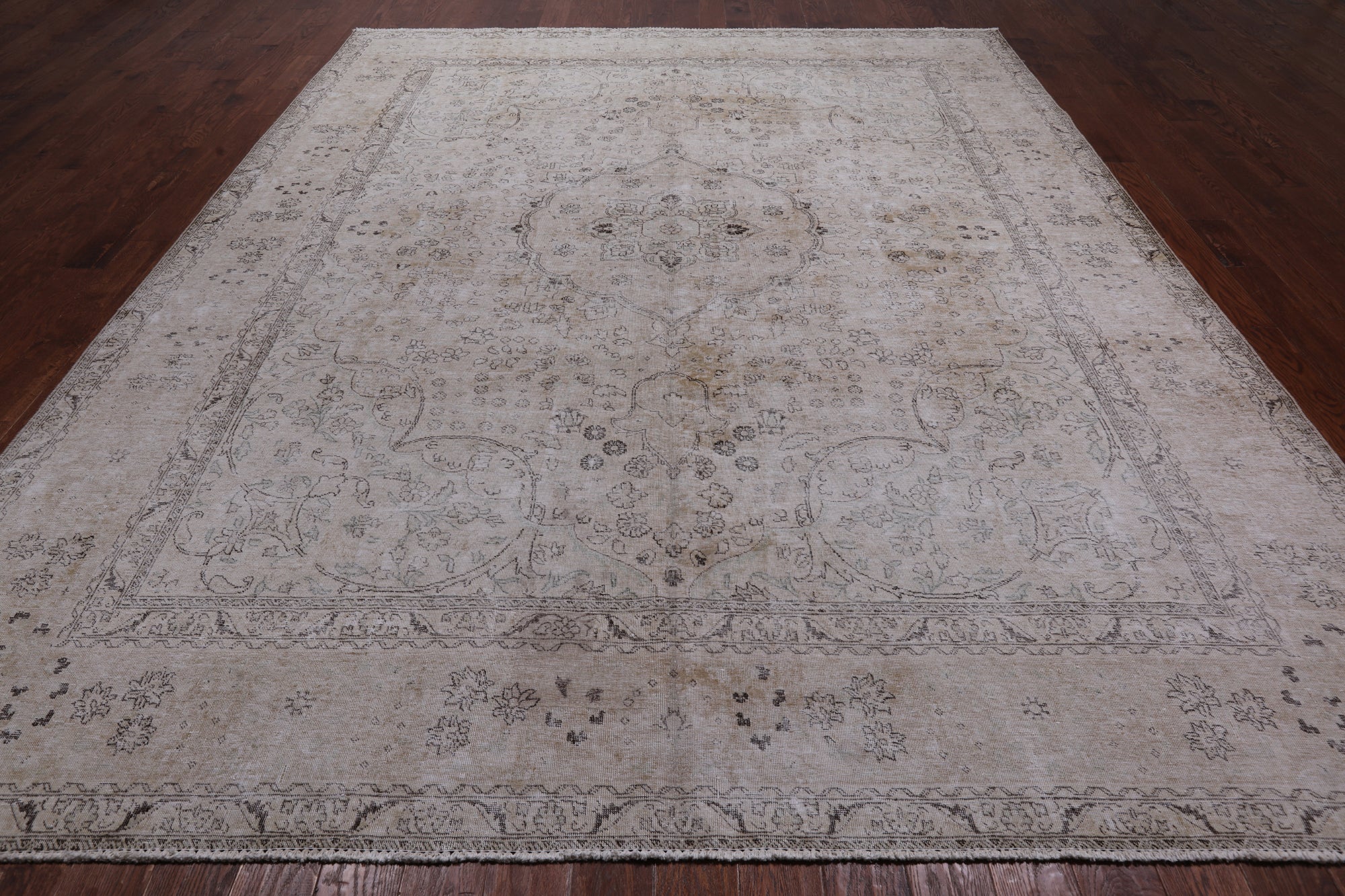SUPER SALE Ivory Persian Vintage White Wash Handmade Wool Rug - 9' 11" X 12' 1"