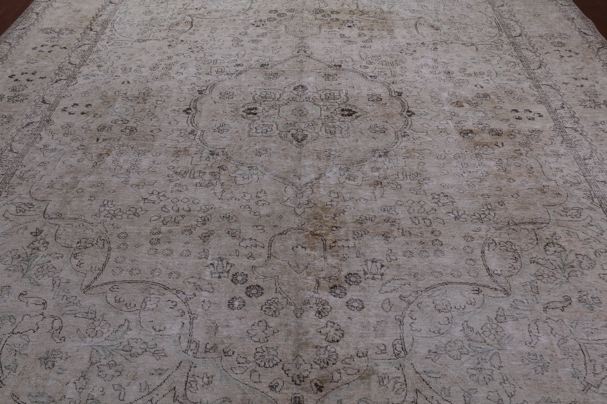 SUPER SALE Ivory Persian Vintage White Wash Handmade Wool Rug - 9' 11" X 12' 1"