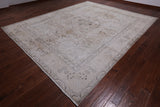 SUPER SALE Ivory Persian Vintage White Wash Handmade Wool Rug - 9' 11" X 12' 1"