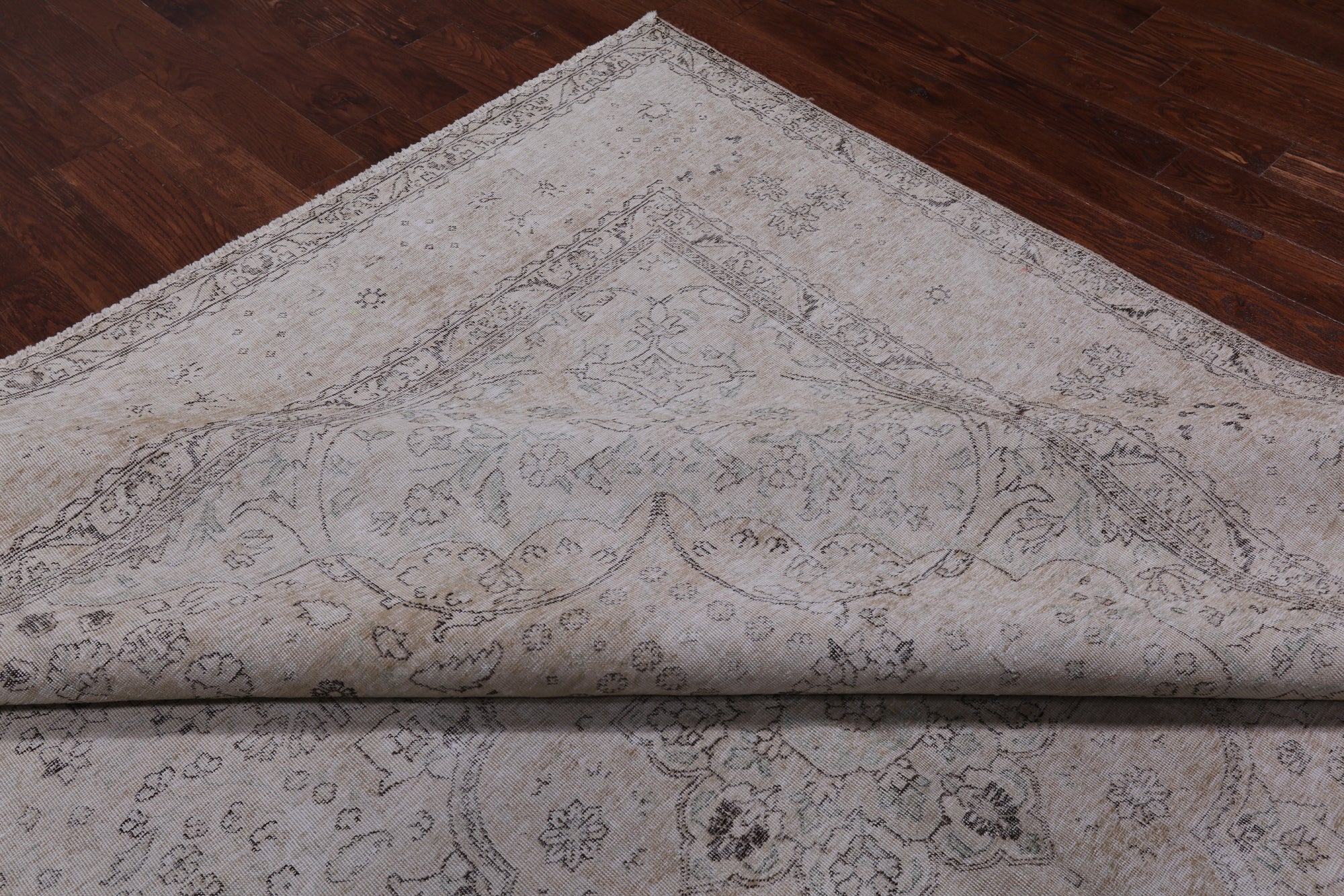SUPER SALE Ivory Persian Vintage White Wash Handmade Wool Rug - 9' 11" X 12' 1"