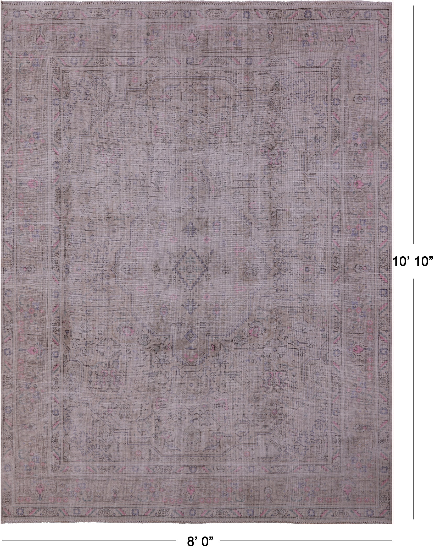 Ivory Persian Vintage White Wash Hand Knotted Wool Rug - 8' 0" X 10' 10" - Golden Nile