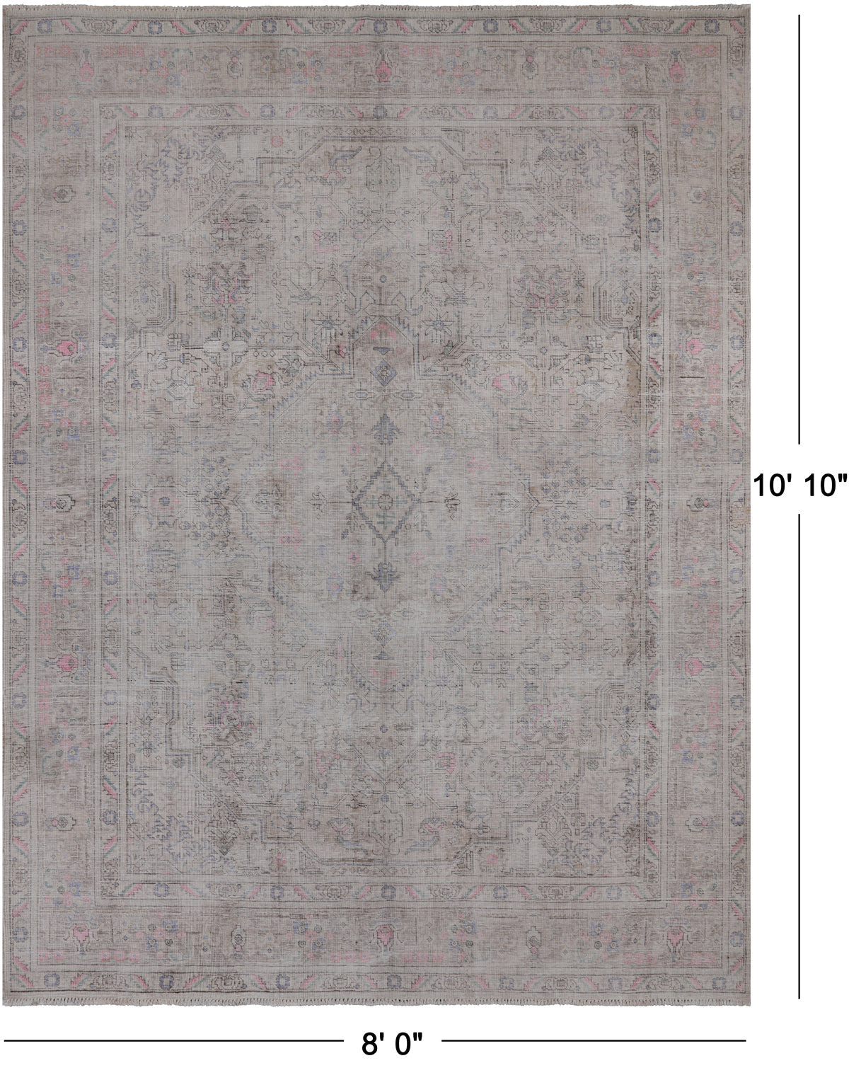 SUPER SALE Ivory Persian Vintage White Wash Hand Knotted Wool Rug - 8' 0" X 10' 10"