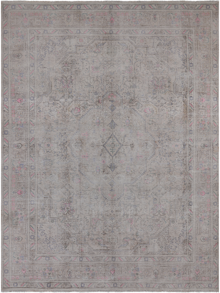 SUPER SALE Ivory Persian Vintage White Wash Hand Knotted Wool Rug - 8' 0" X 10' 10"