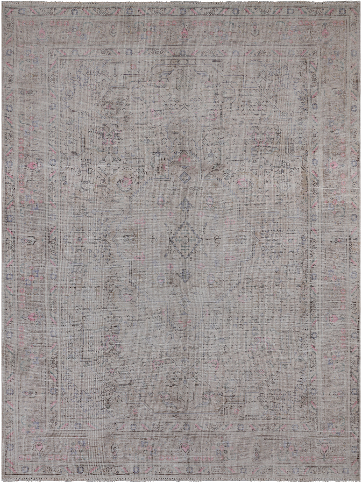 SUPER SALE Ivory Persian Vintage White Wash Hand Knotted Wool Rug - 8' 0" X 10' 10"