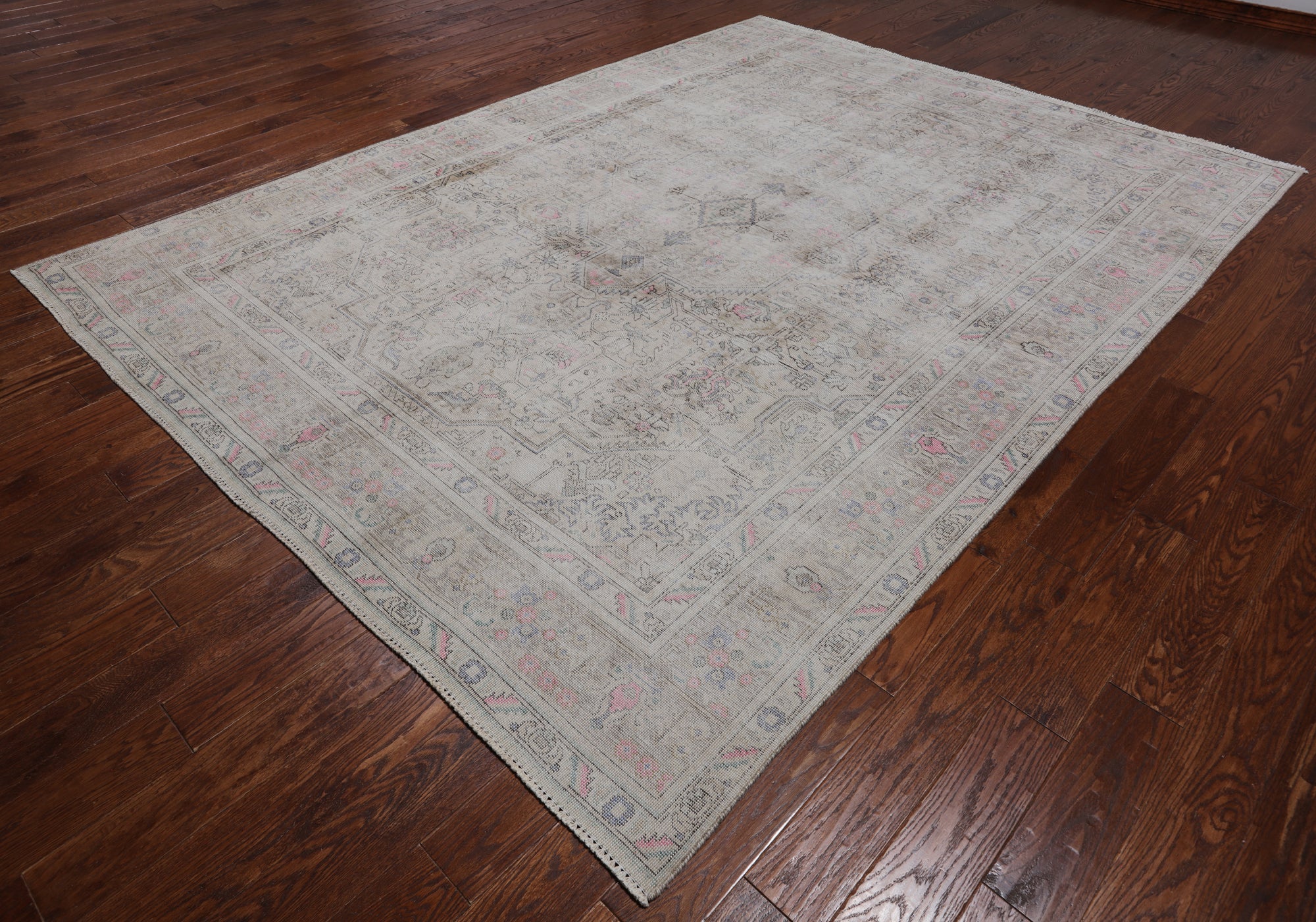 SUPER SALE Ivory Persian Vintage White Wash Hand Knotted Wool Rug - 8' 0" X 10' 10"