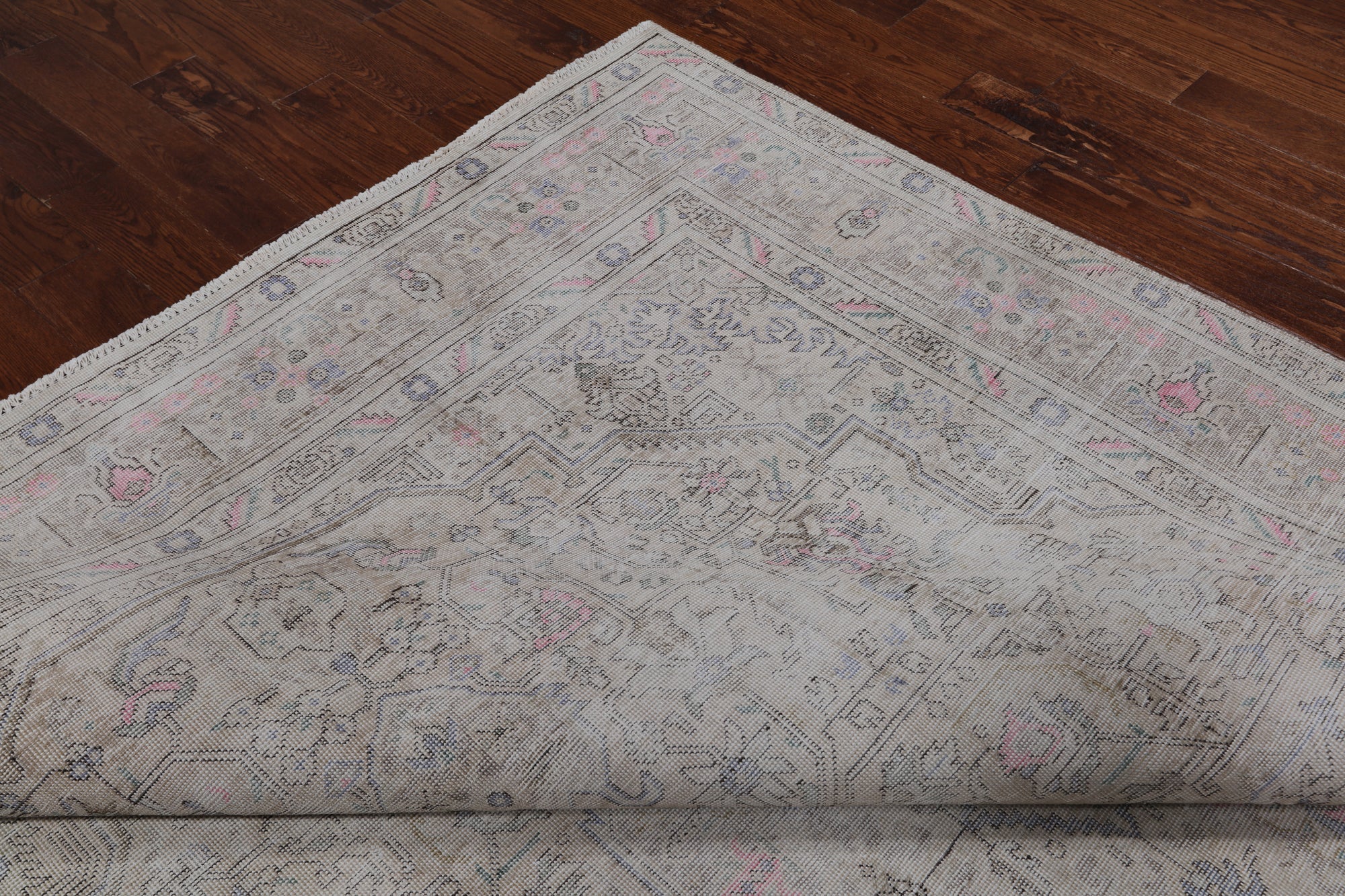SUPER SALE Ivory Persian Vintage White Wash Hand Knotted Wool Rug - 8' 0" X 10' 10"
