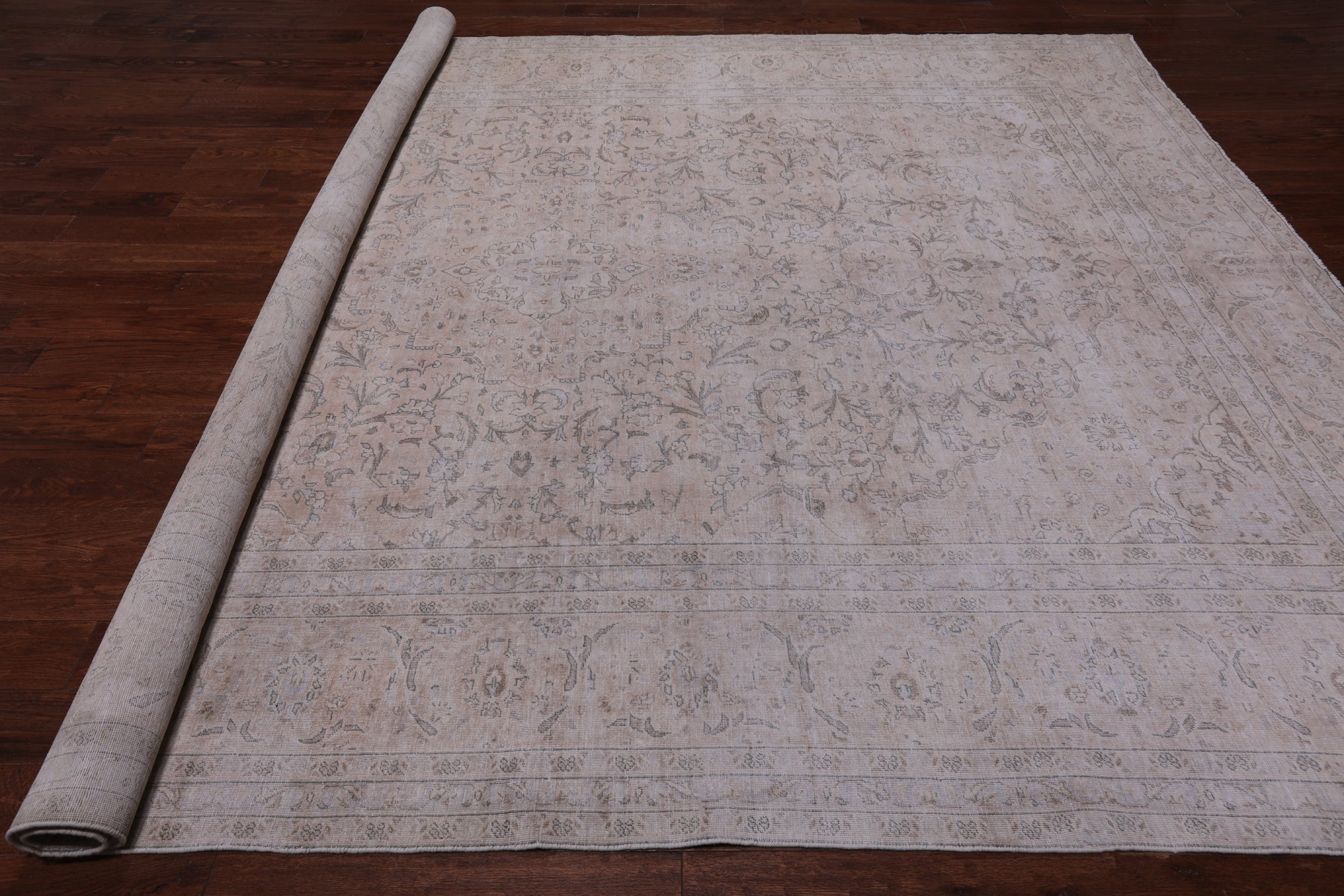 SUPER SALE Ivory Persian Vintage White Wash Hand Knotted Wool Rug - 9' 4" X 12' 1"