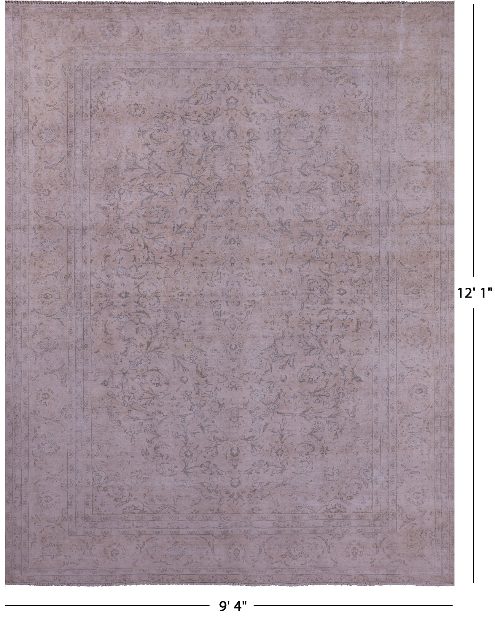 Ivory Persian Vintage White Wash Hand Knotted Wool Rug - 9' 4" X 12' 1" - Golden Nile