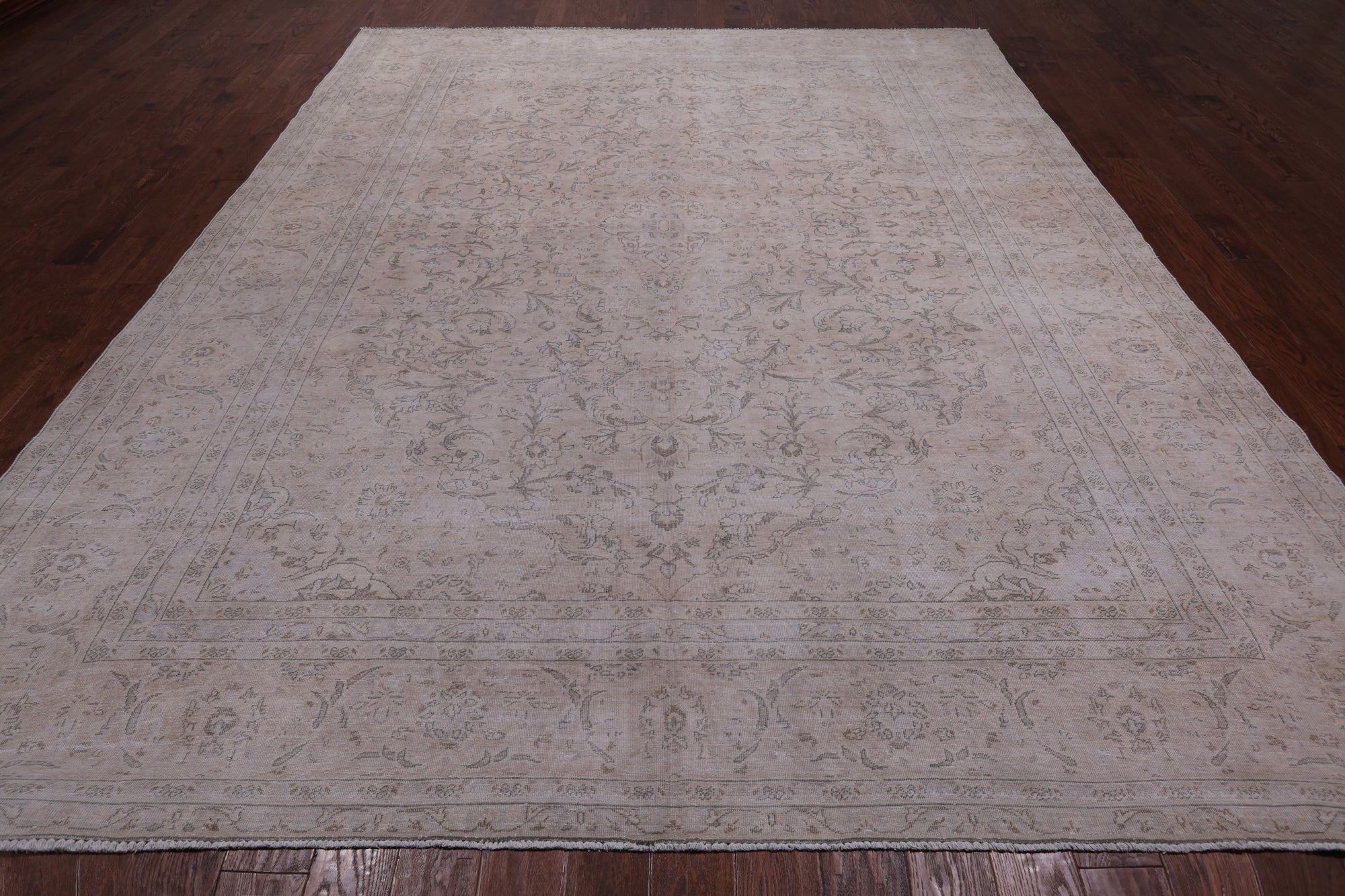 SUPER SALE Ivory Persian Vintage White Wash Hand Knotted Wool Rug - 9' 4" X 12' 1"