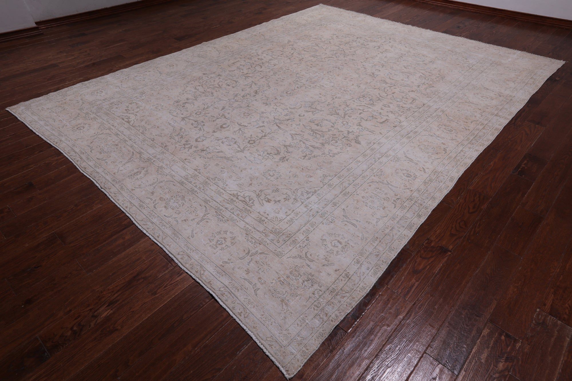 SUPER SALE Ivory Persian Vintage White Wash Hand Knotted Wool Rug - 9' 4" X 12' 1"