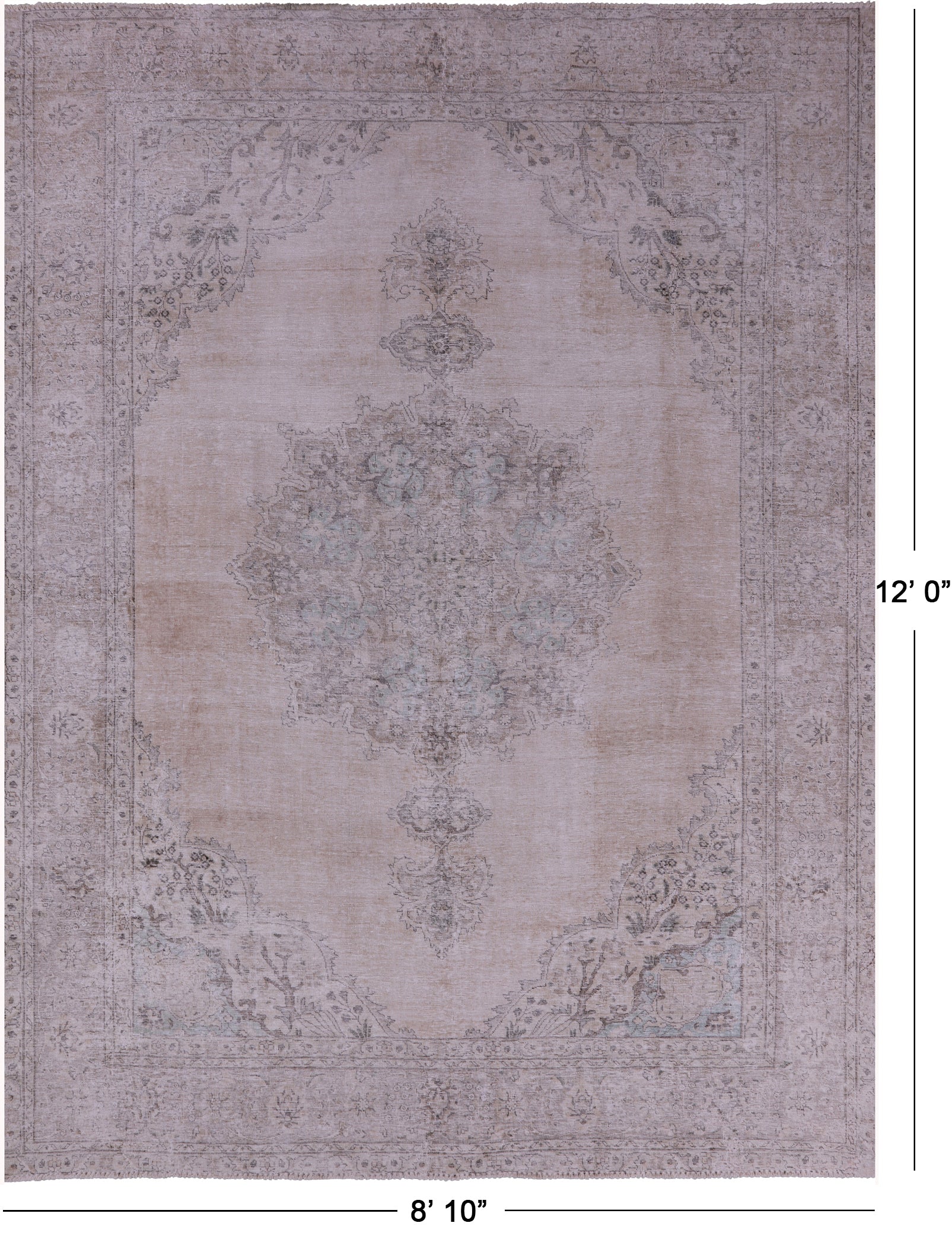 Ivory Persian Vintage White Wash Hand Knotted Wool Rug - 8' 10" X 12' 0" - Golden Nile