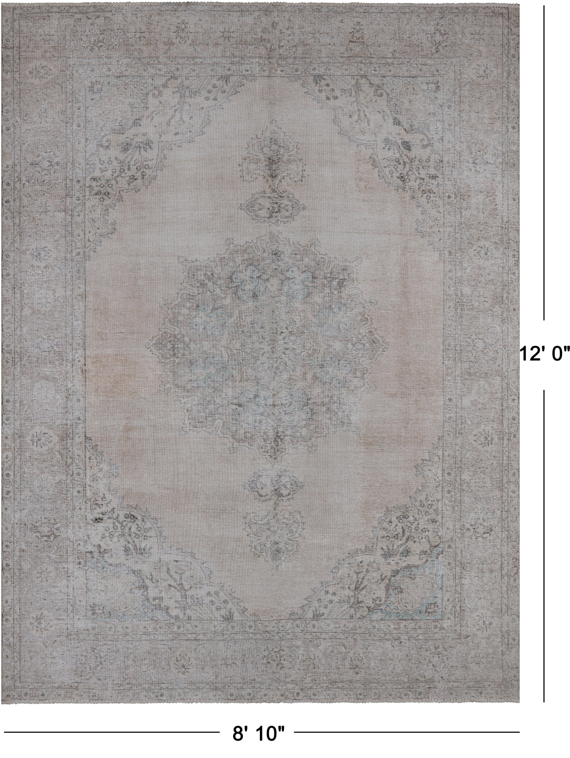 SUPER SALE Ivory Persian Vintage White Wash Hand Knotted Wool Rug - 8' 10" X 12' 0"