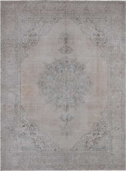 SUPER SALE Ivory Persian Vintage White Wash Hand Knotted Wool Rug - 8' 10" X 12' 0"