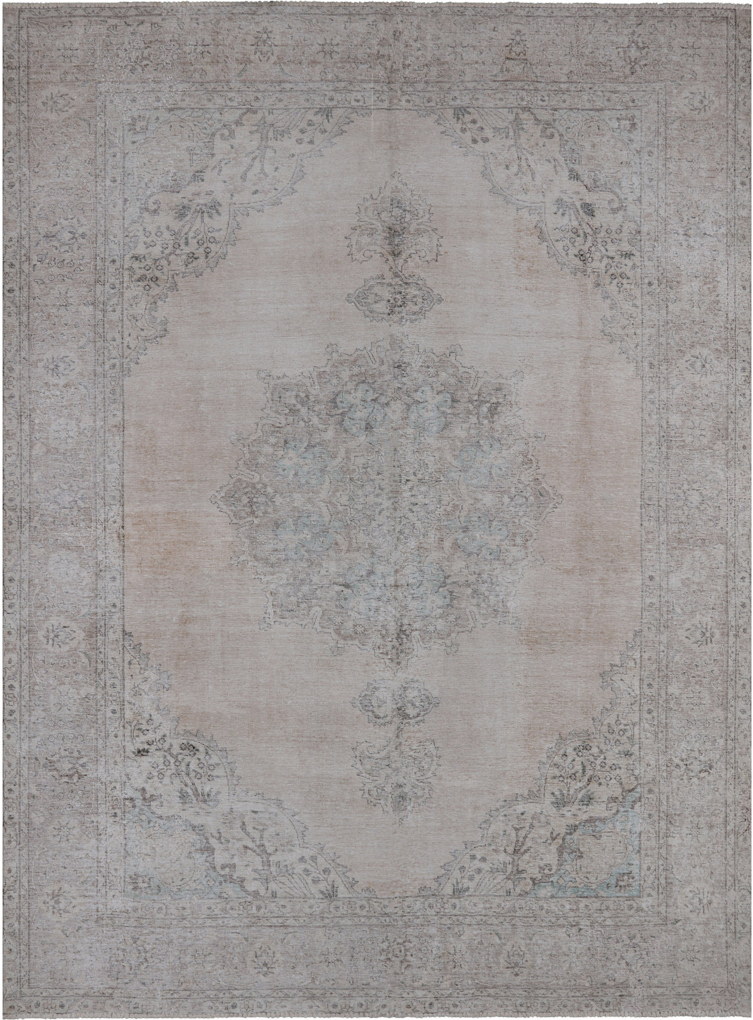 SUPER SALE Ivory Persian Vintage White Wash Hand Knotted Wool Rug - 8' 10" X 12' 0"
