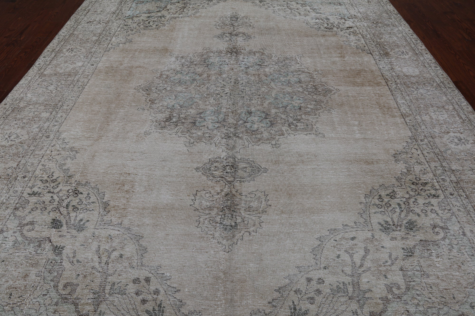 SUPER SALE Ivory Persian Vintage White Wash Hand Knotted Wool Rug - 8' 10" X 12' 0"