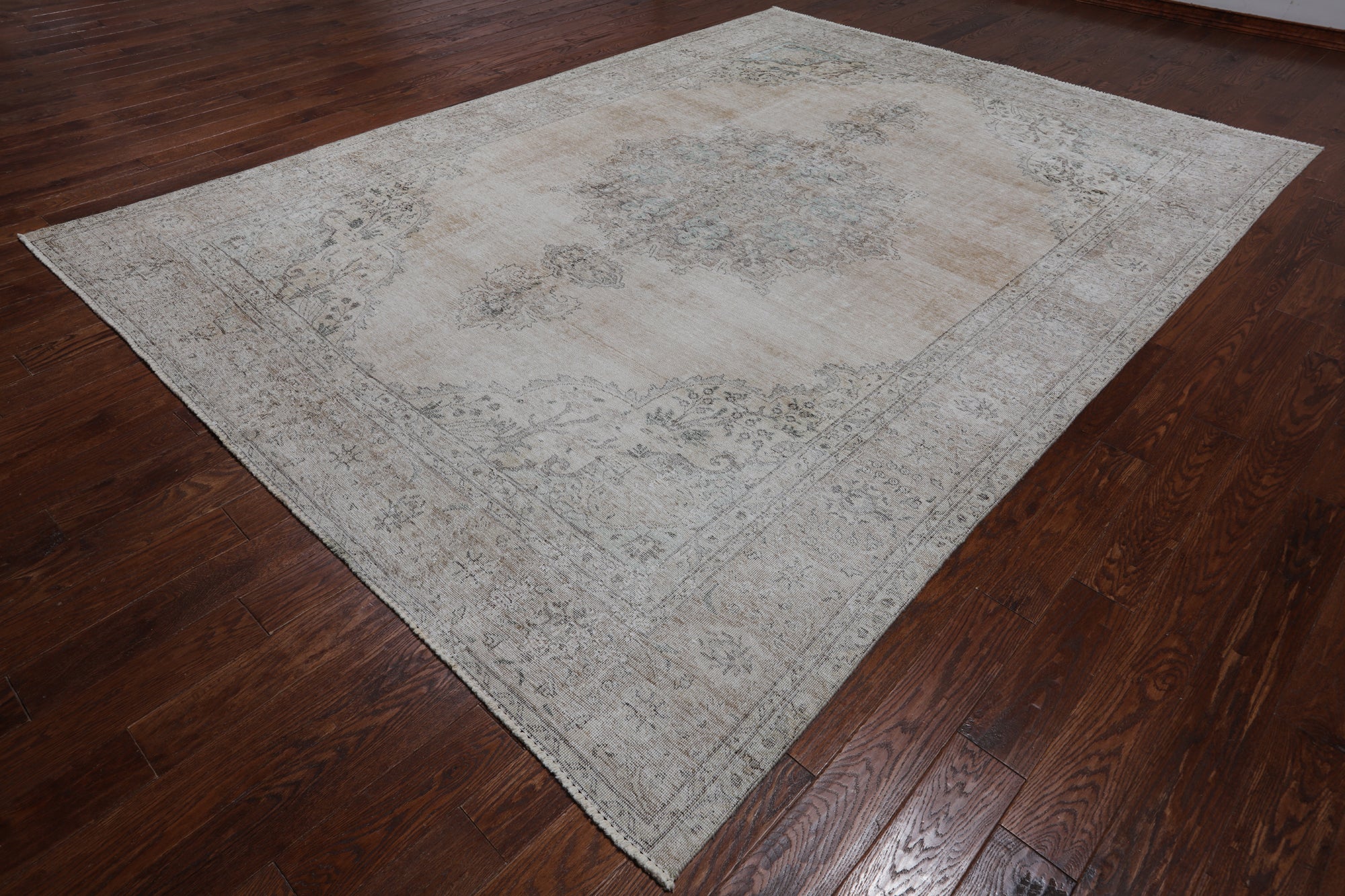 SUPER SALE Ivory Persian Vintage White Wash Hand Knotted Wool Rug - 8' 10" X 12' 0"