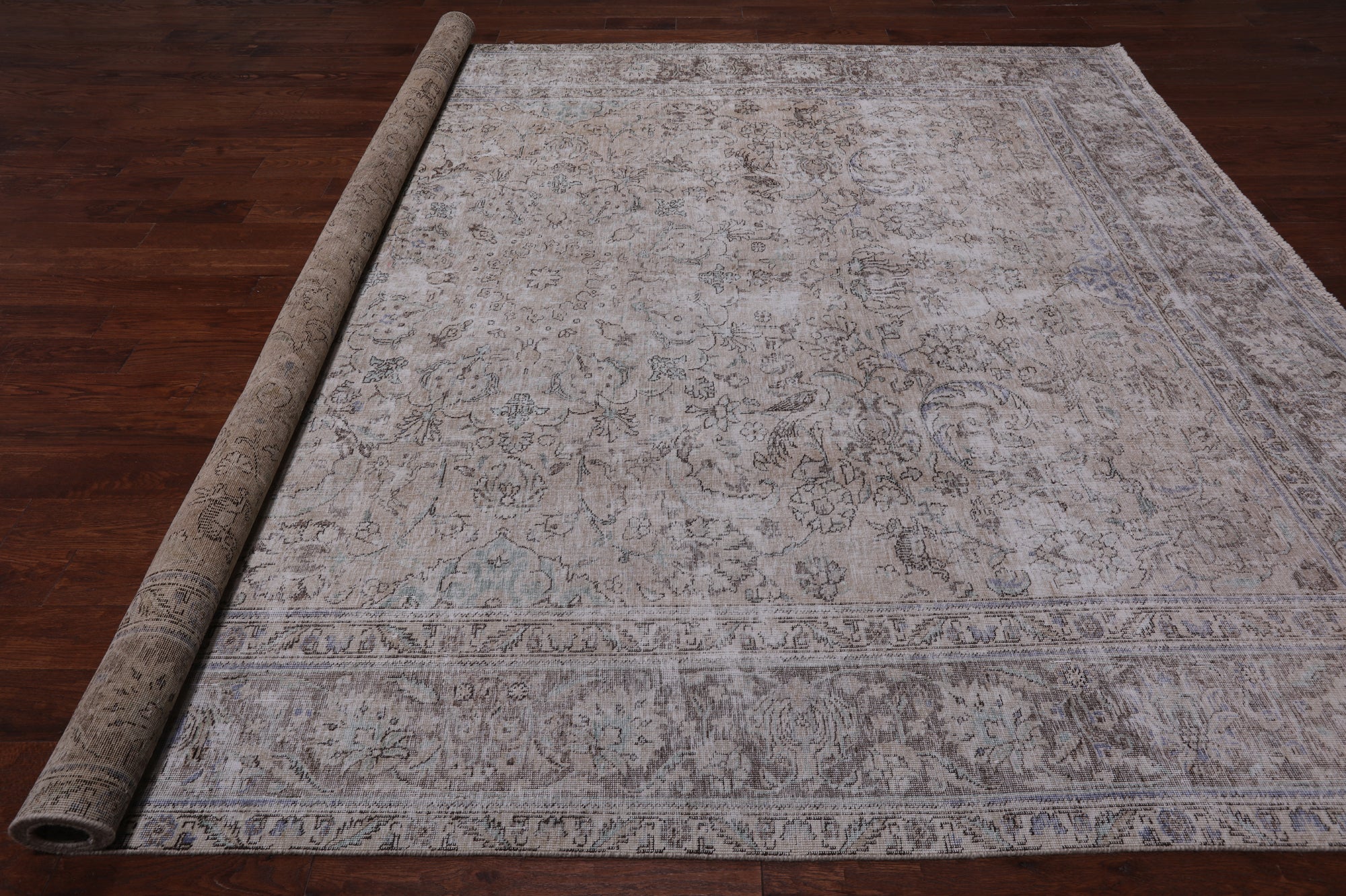 SUPER SALE Ivory Persian Vintage White Wash Hand Knotted Wool Rug - 9' 8" X 12' 0"