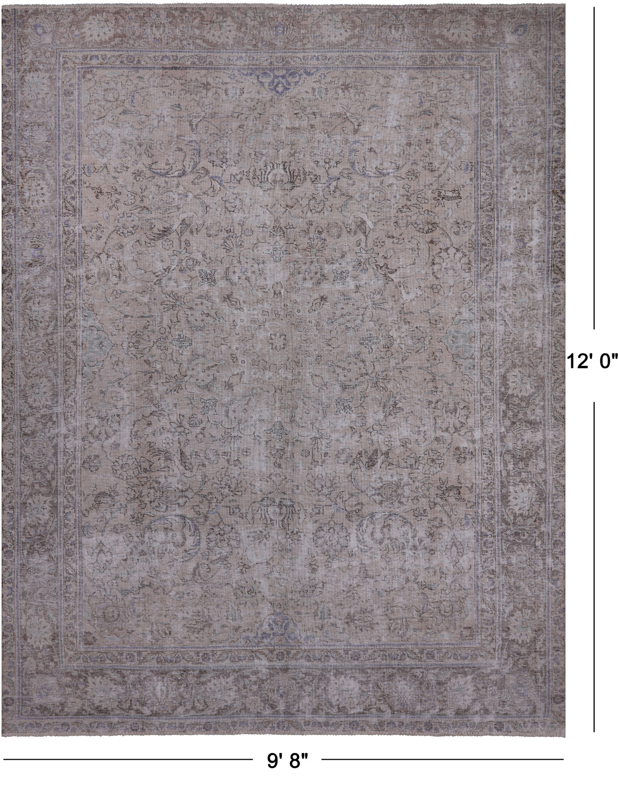 SUPER SALE Ivory Persian Vintage White Wash Hand Knotted Wool Rug - 9' 8" X 12' 0"