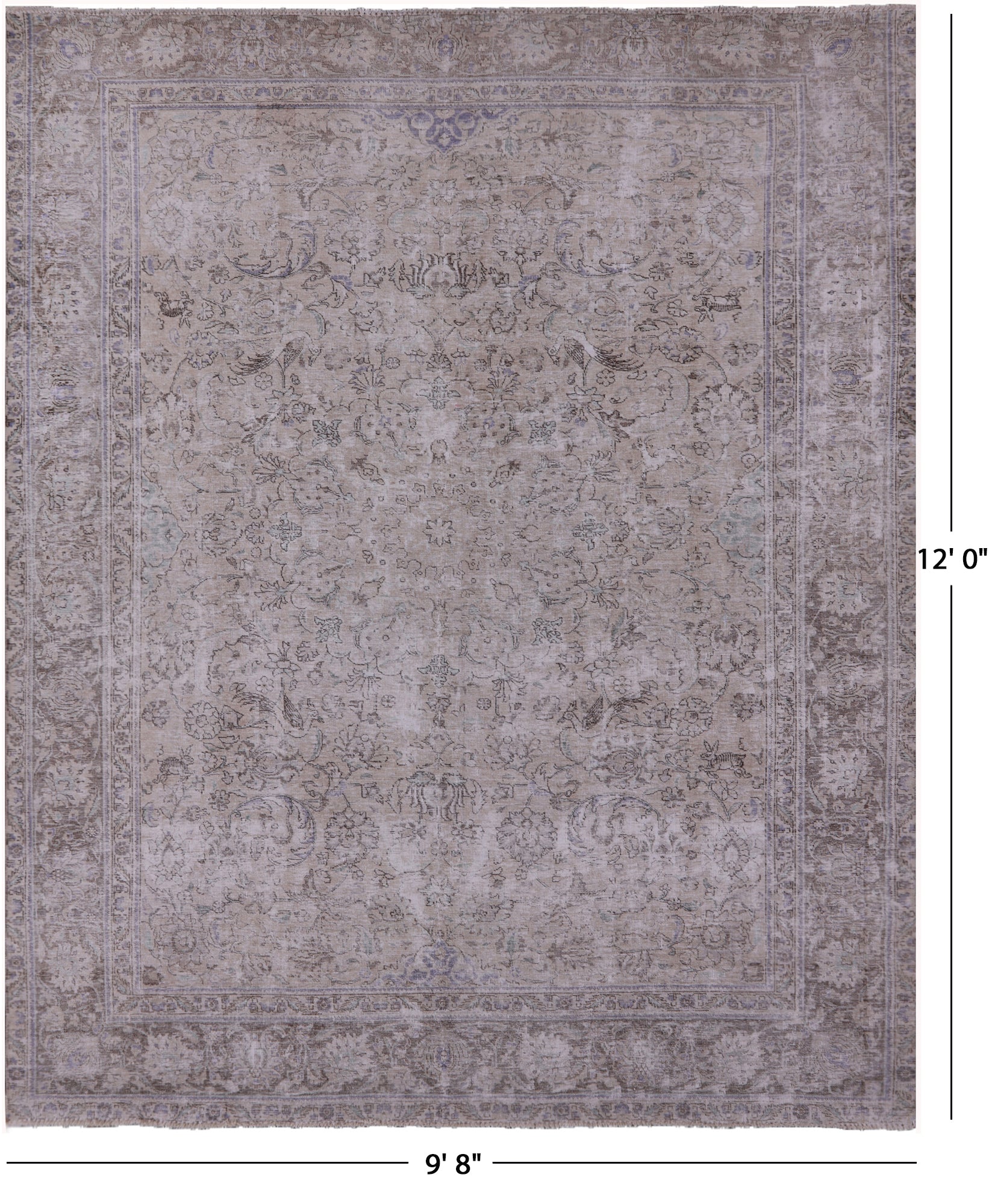 Ivory Persian Vintage White Wash Hand Knotted Wool Rug - 9' 8" X 12' 0" - Golden Nile