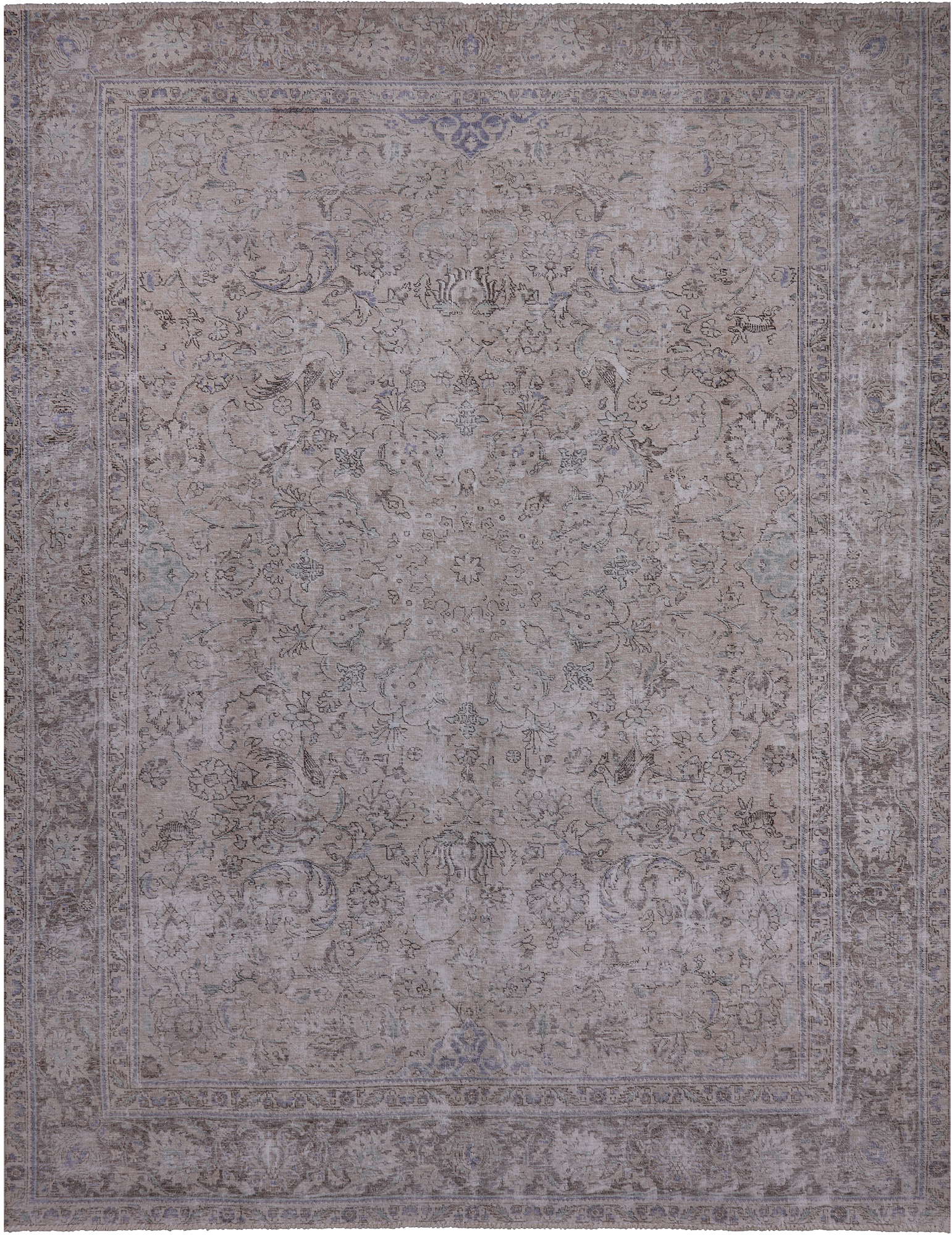 SUPER SALE Ivory Persian Vintage White Wash Hand Knotted Wool Rug - 9' 8" X 12' 0"