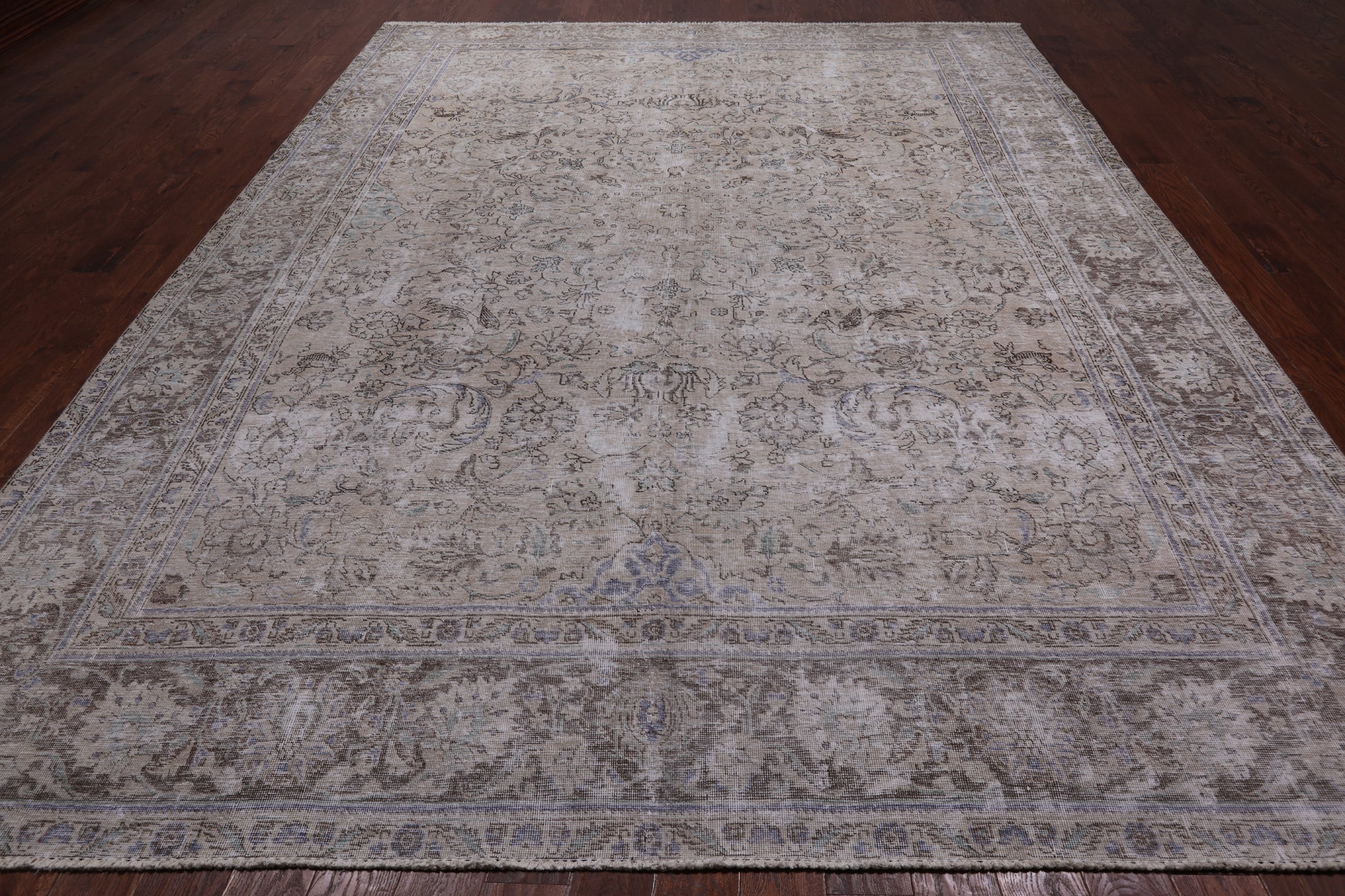 SUPER SALE Ivory Persian Vintage White Wash Hand Knotted Wool Rug - 9' 8" X 12' 0"