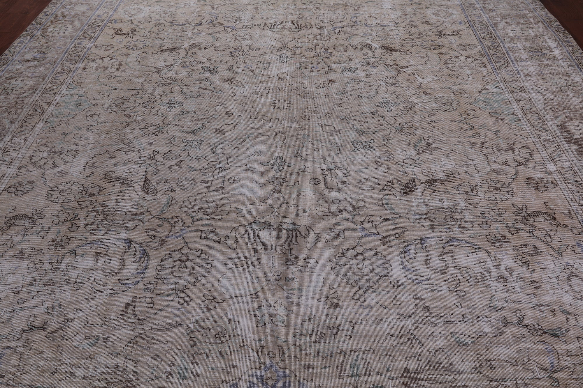 SUPER SALE Ivory Persian Vintage White Wash Hand Knotted Wool Rug - 9' 8" X 12' 0"