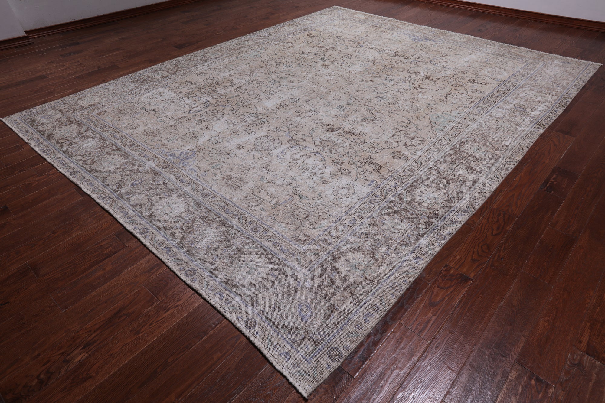 SUPER SALE Ivory Persian Vintage White Wash Hand Knotted Wool Rug - 9' 8" X 12' 0"