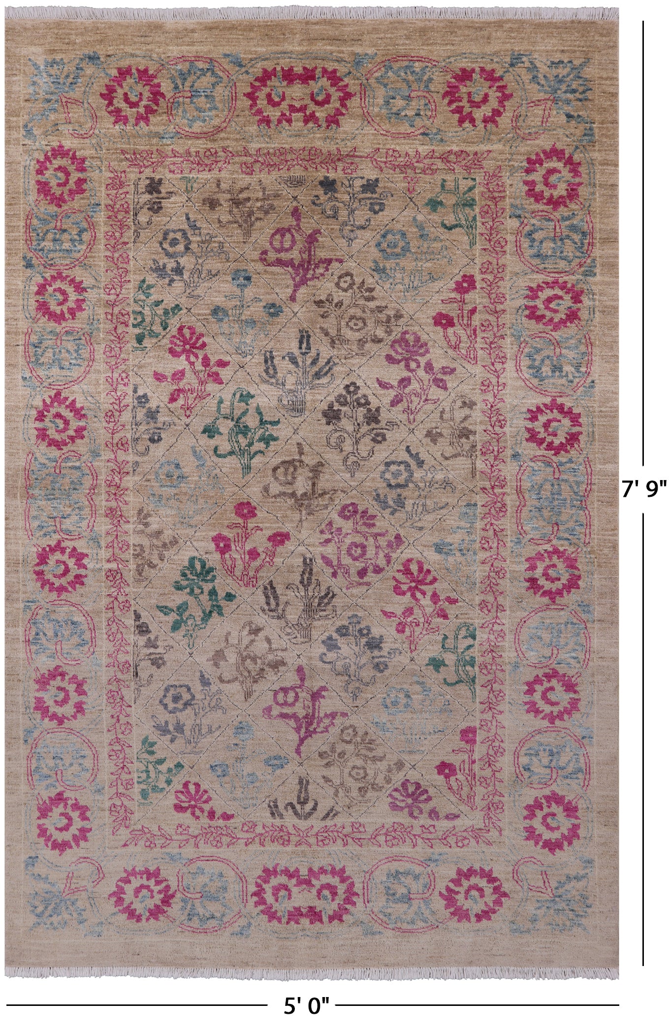Ivory William Morris Hand Knotted Wool Area Rug - 5' 0" X 7' 9" - Golden Nile
