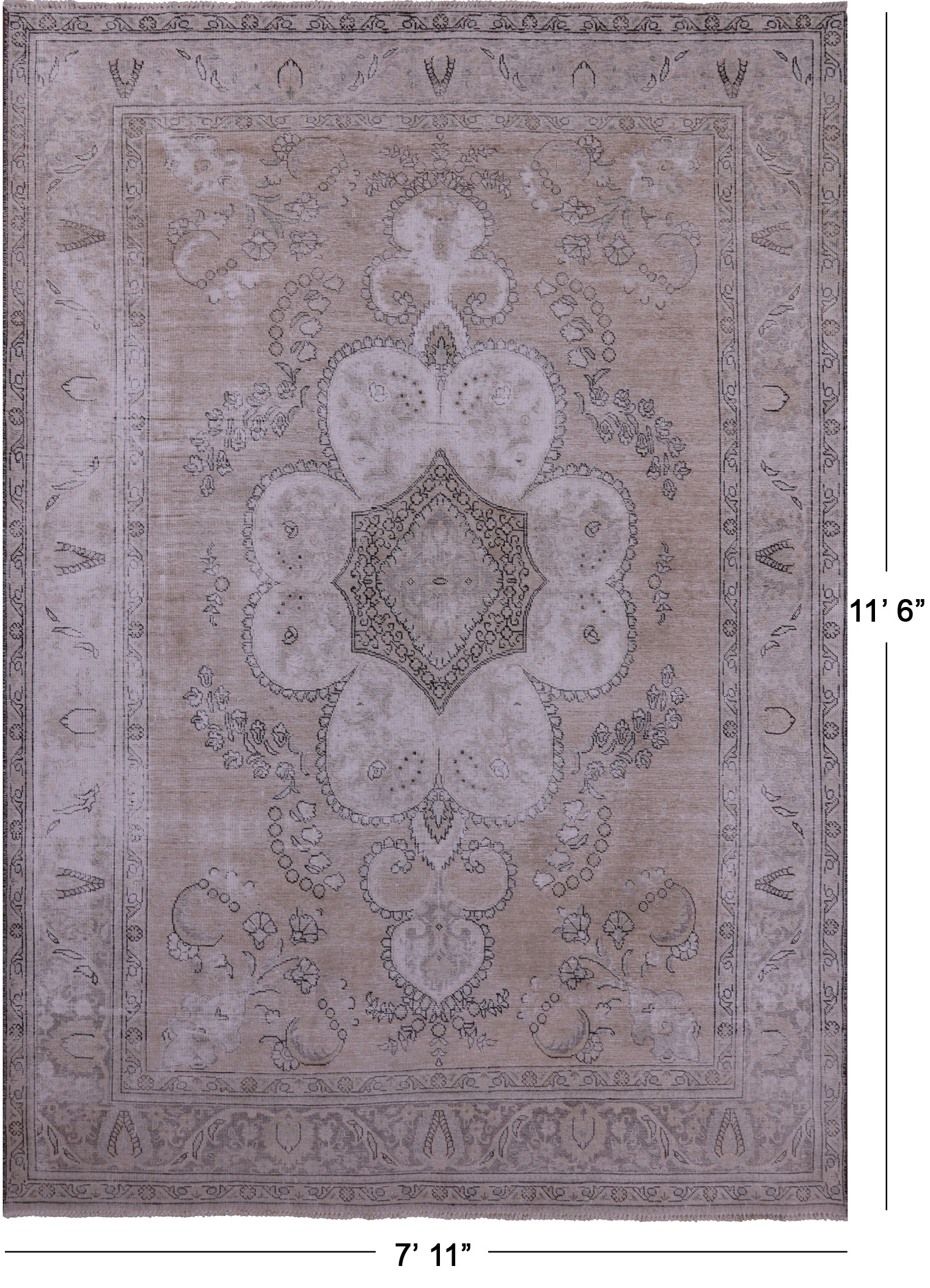 Ivory Persian Vintage White Wash Hand Knotted Wool Rug - 7' 11" X 11' 6" - Golden Nile