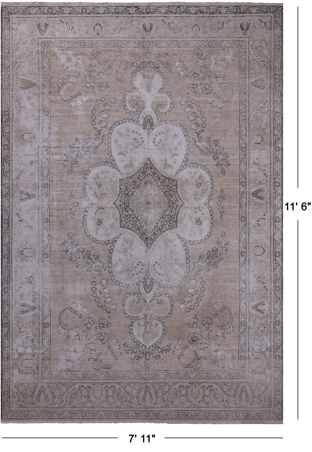 SUPER SALE Ivory Persian Vintage White Wash Hand Knotted Wool Rug - 7' 11" X 11' 6"