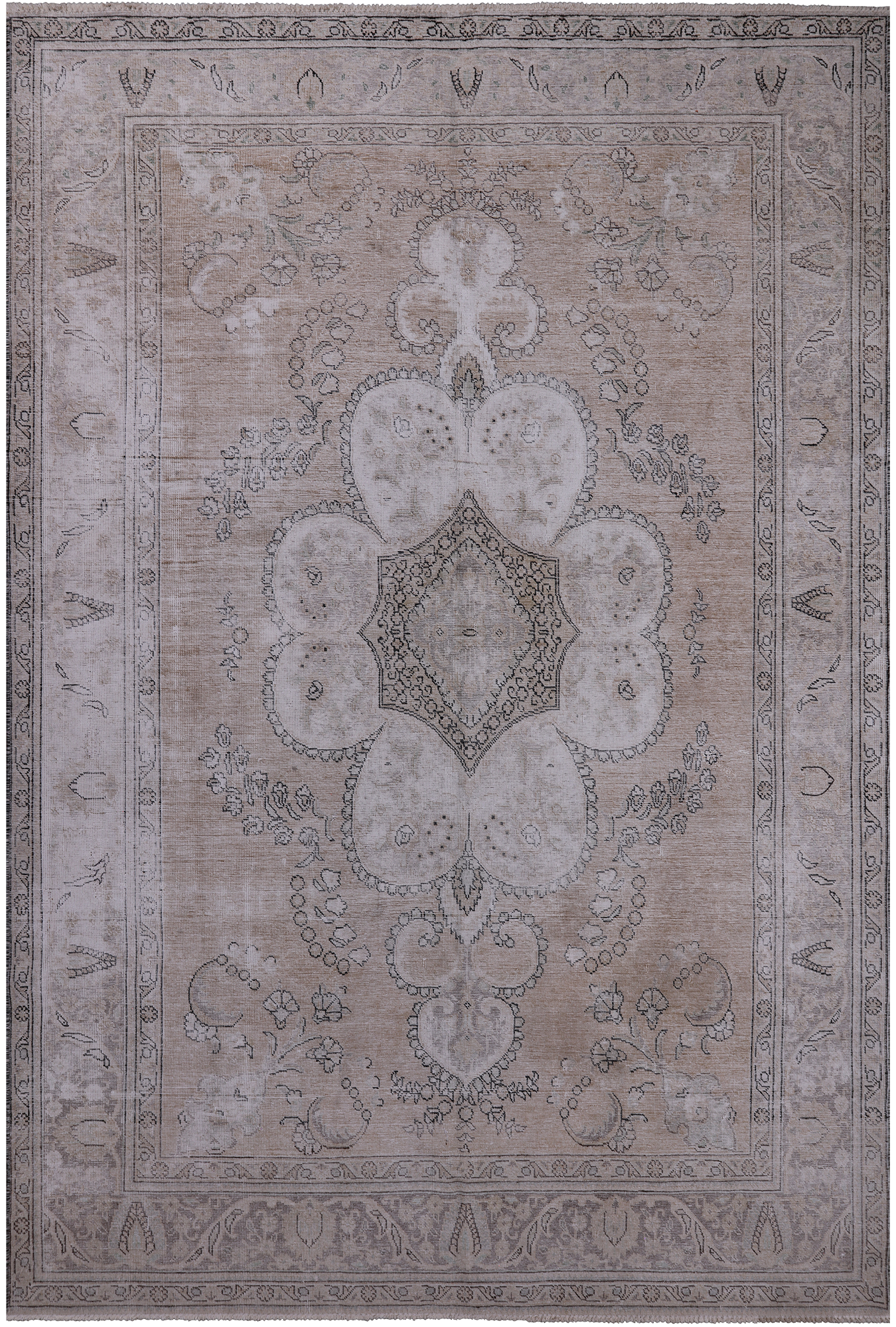 SUPER SALE Ivory Persian Vintage White Wash Hand Knotted Wool Rug - 7' 11" X 11' 6"