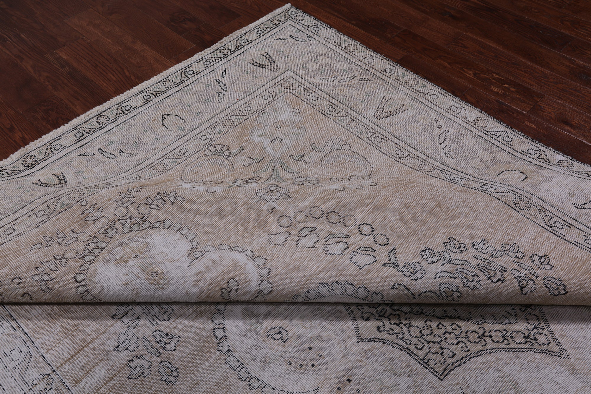 SUPER SALE Ivory Persian Vintage White Wash Hand Knotted Wool Rug - 7' 11" X 11' 6"