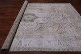 SUPER SALE Ivory Persian Vintage White Wash Hand Knotted Wool Rug - 7' 11" X 11' 6"