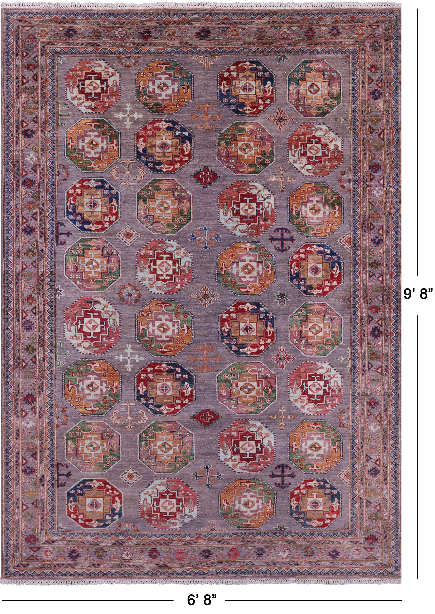 Turkmen Ersari Handmade Wool Rug - 6' 8" X 9' 8" - Golden Nile