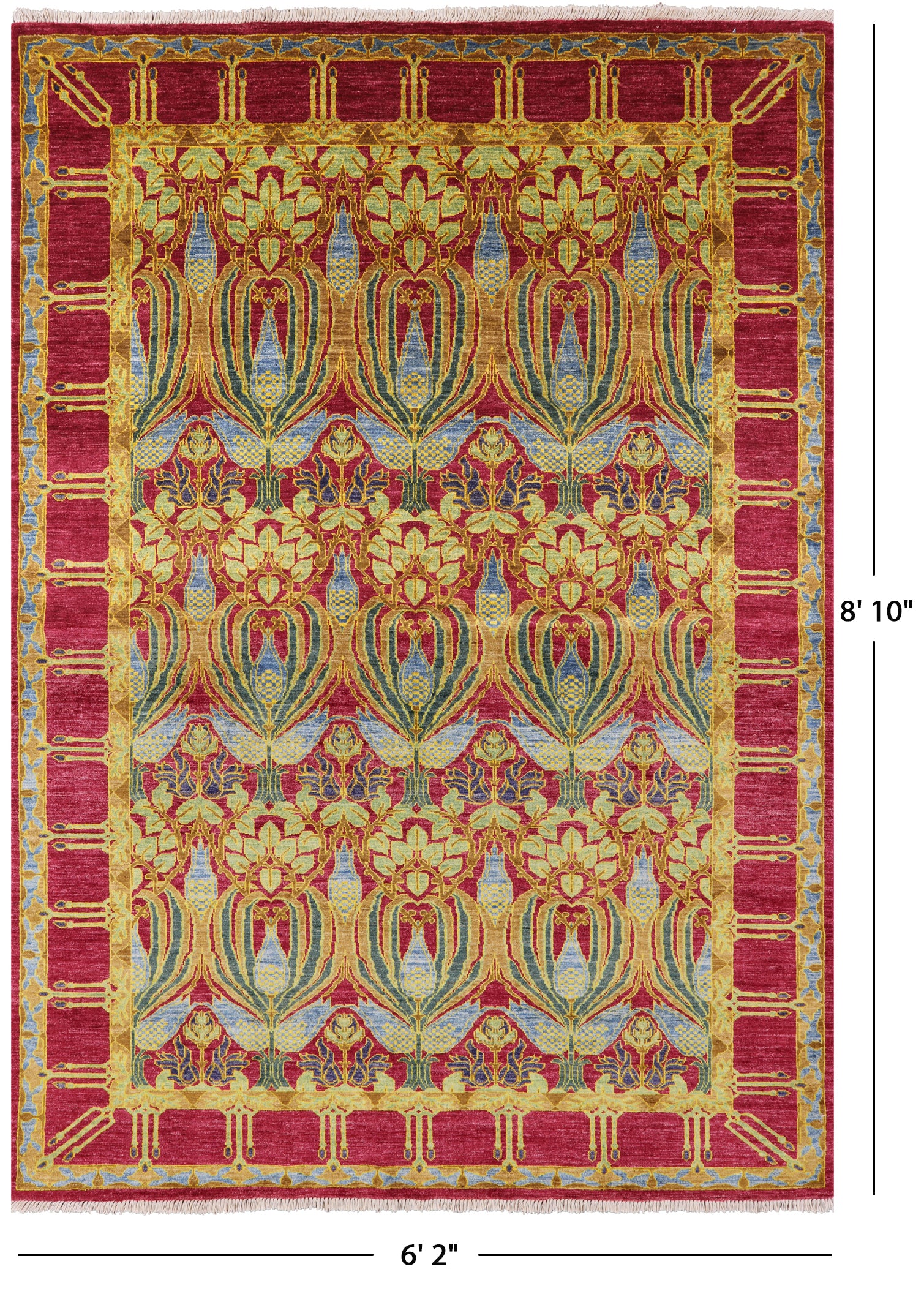 William Morris Hand Knotted Wool Area Rug - 6' 2" X 8' 10" - Golden Nile