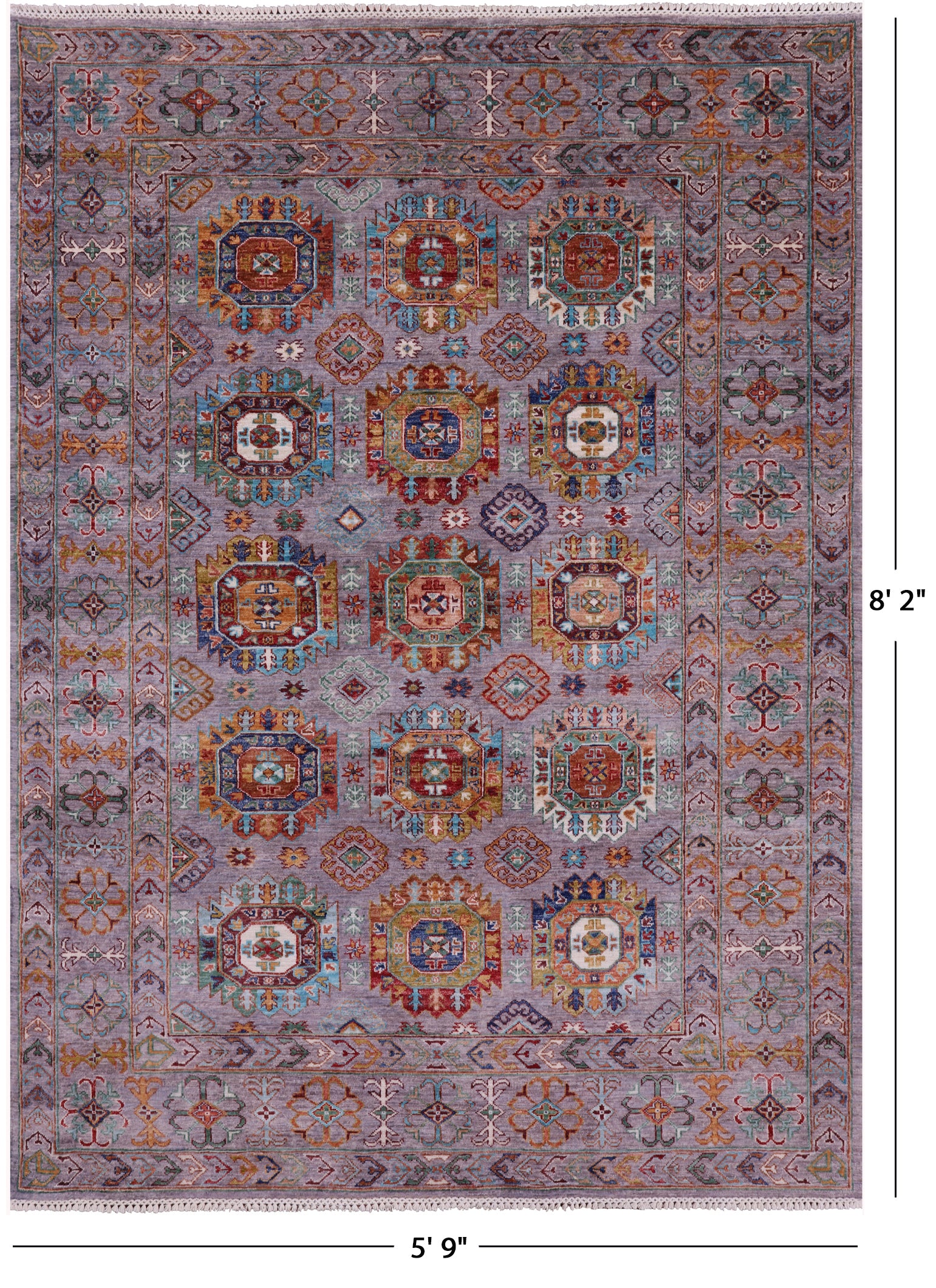 Grey Turkmen Ersari Handmade Wool Rug - 5' 9" X 8' 2" - Golden Nile