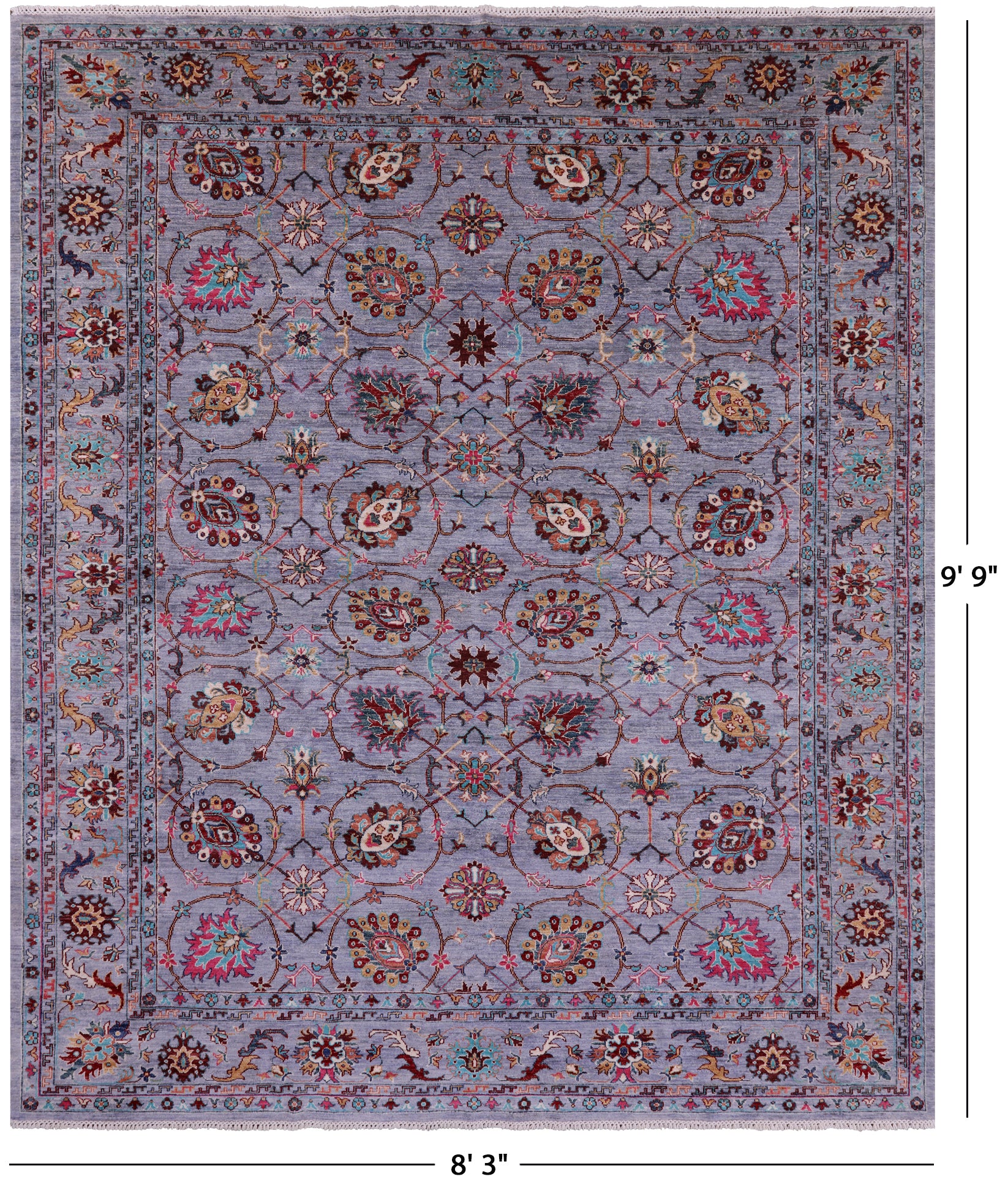 Grey Persian tabriz Handmade Wool Rug - 8' 3" X 9' 9" - Golden Nile