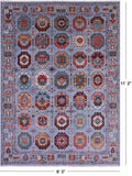 Blue Turkmen Ersari Handmade Wool Rug - 8' 3" X 11' 2" - Golden Nile