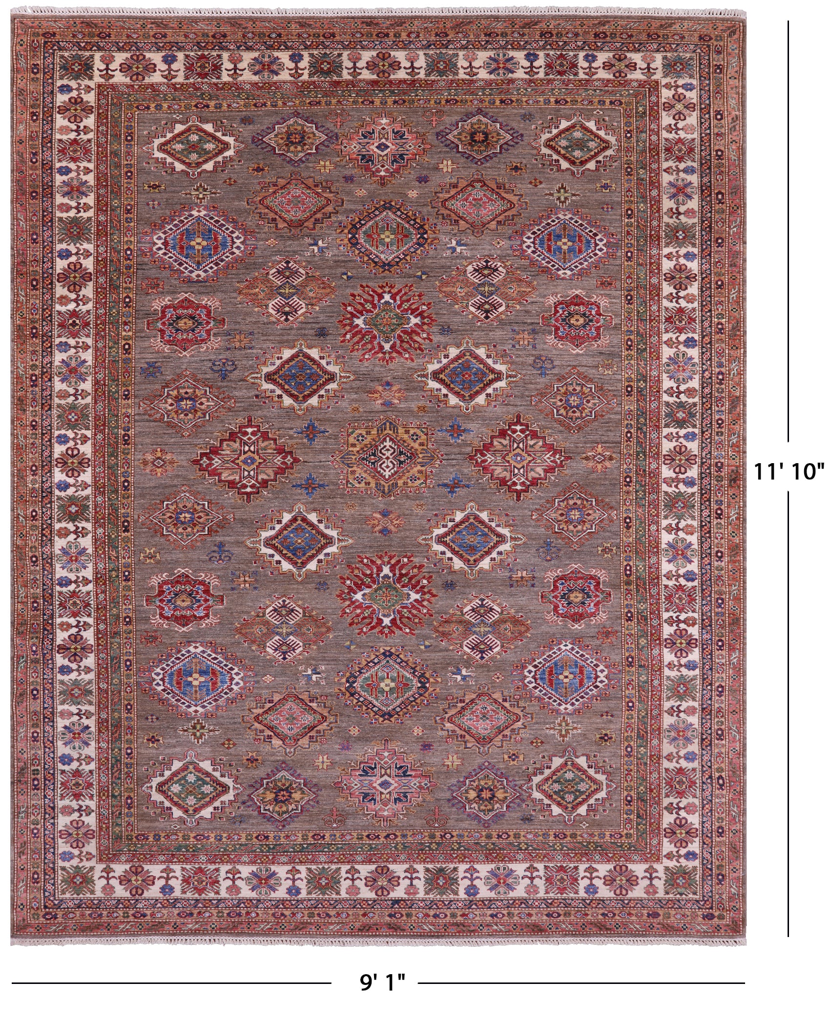 Super Kazak Hand Knotted Wool Rug - 9' 1" X 11' 10" - Golden Nile