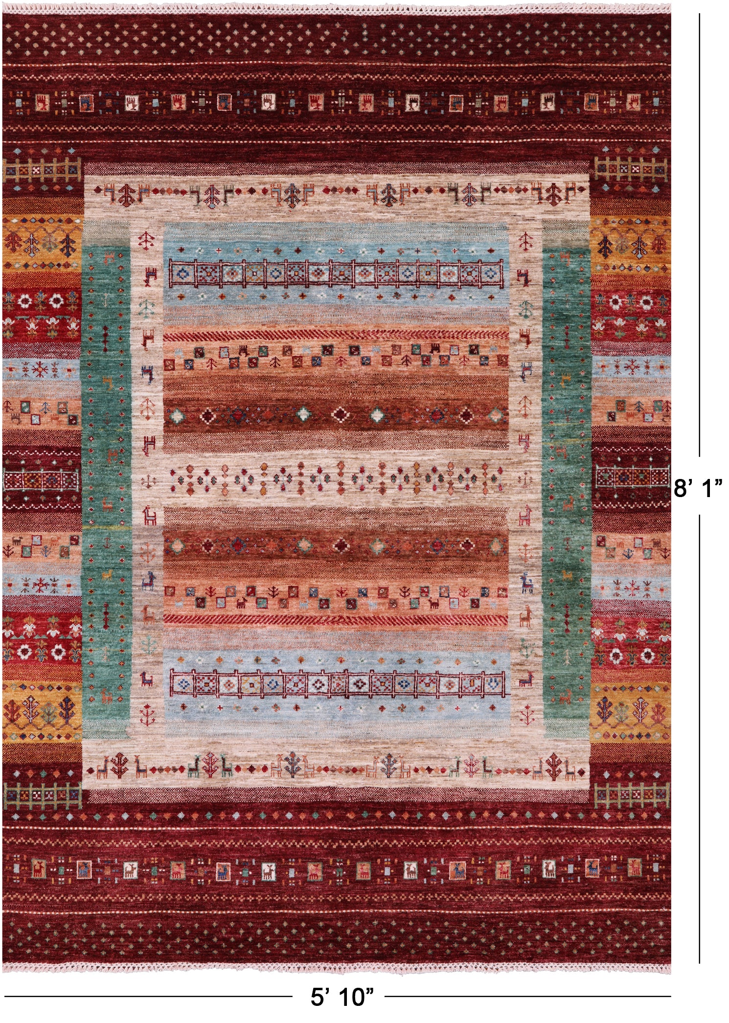 Tribal Persian Gabbeh Hand Knotted Wool Rug - 5' 10" X 8' 1" - Golden Nile