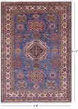 Blue Super Kazak Hand Knotted Wool Rug - 5' 8" X 7' 11" - Golden Nile