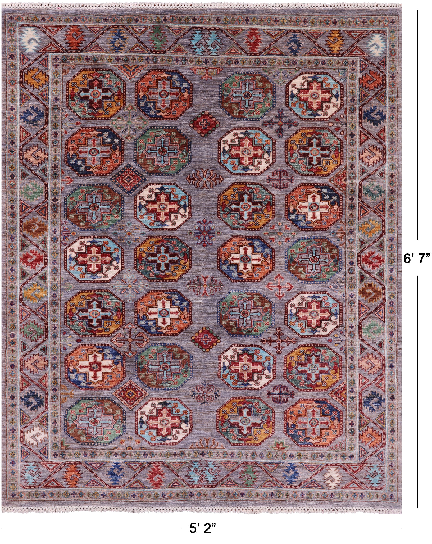 Turkmen Ersari Hand Knotted Wool Rug - 5' 2" X 6' 7" - Golden Nile