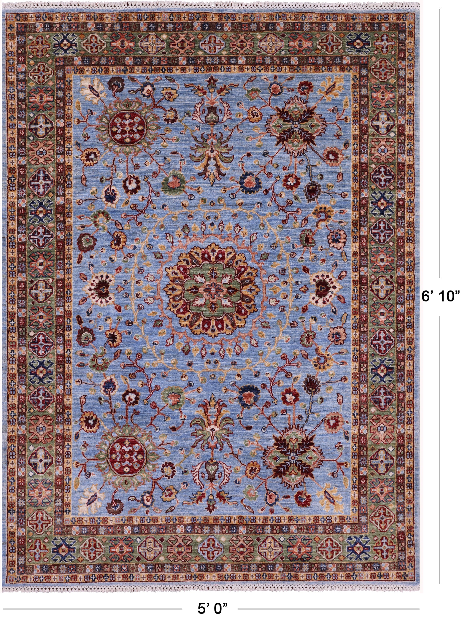 Blue Persian Tabriz Hand Knotted Wool Rug - 5' 0" X 6' 10" - Golden Nile