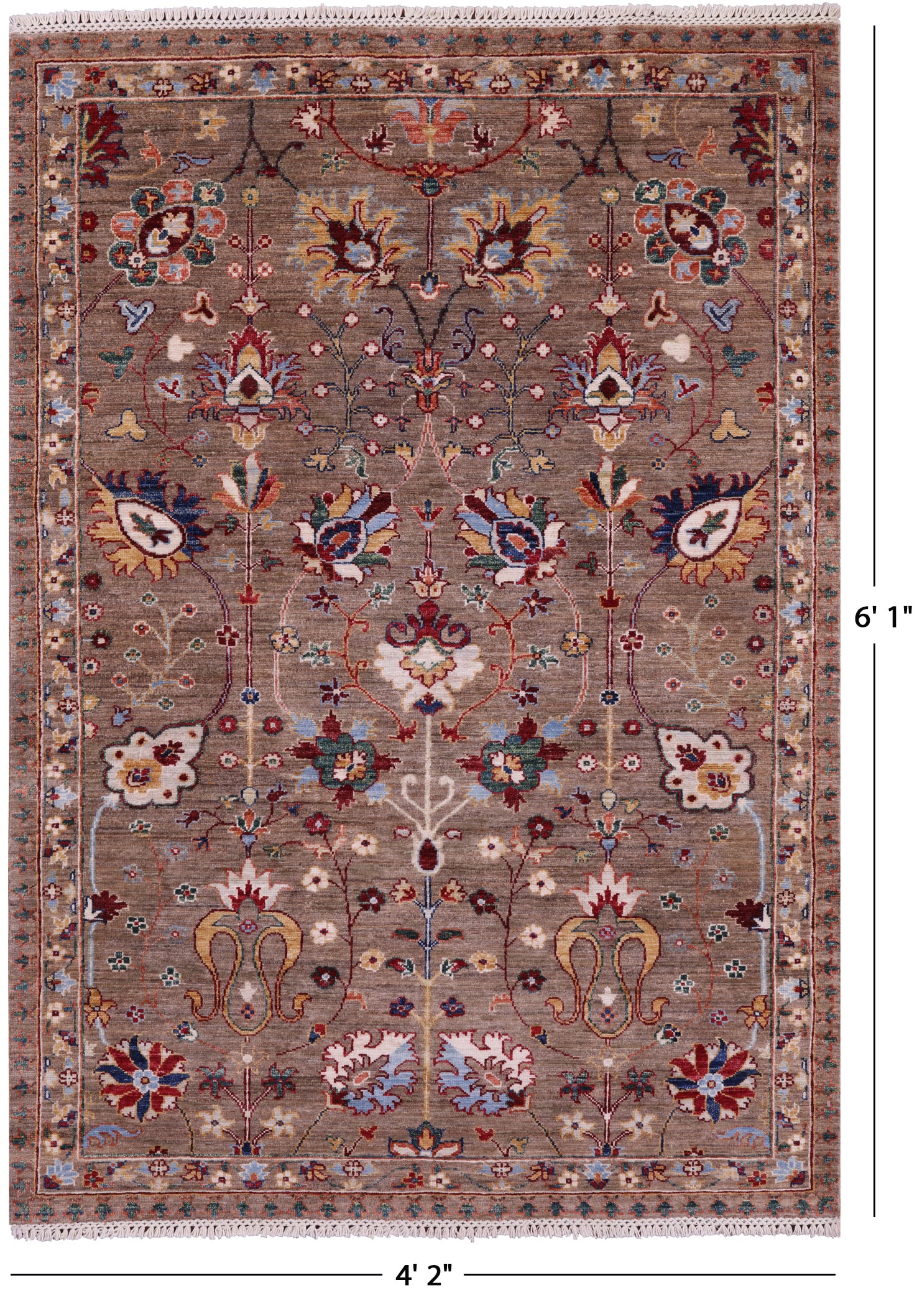 Peshawar Hand Knotted Wool Rug - 4' 2" X 6' 1" - Golden Nile