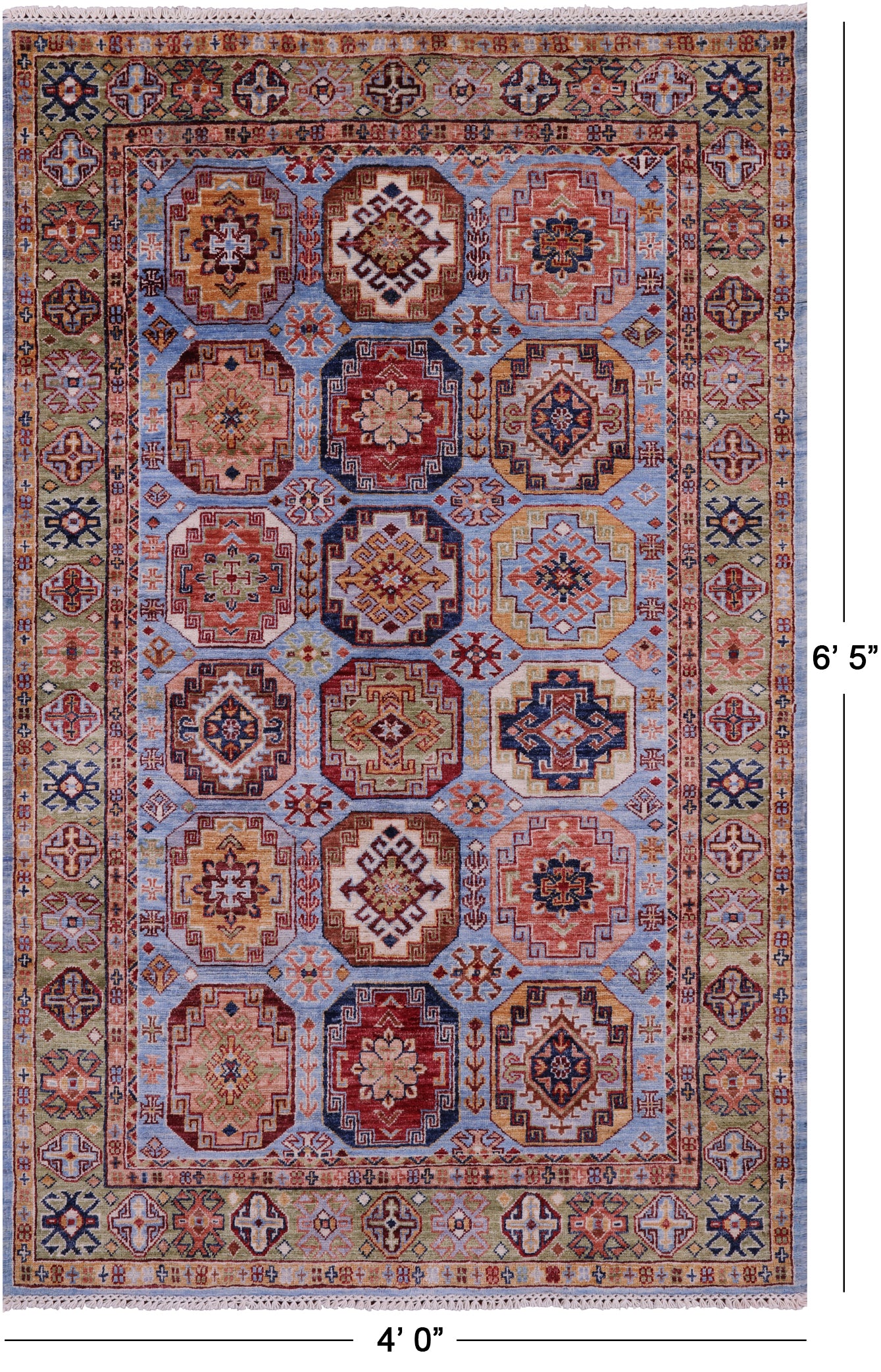 Blue Turkmen Ersari Hand Knotted Wool Rug - 4' 0" X 6' 5" - Golden Nile