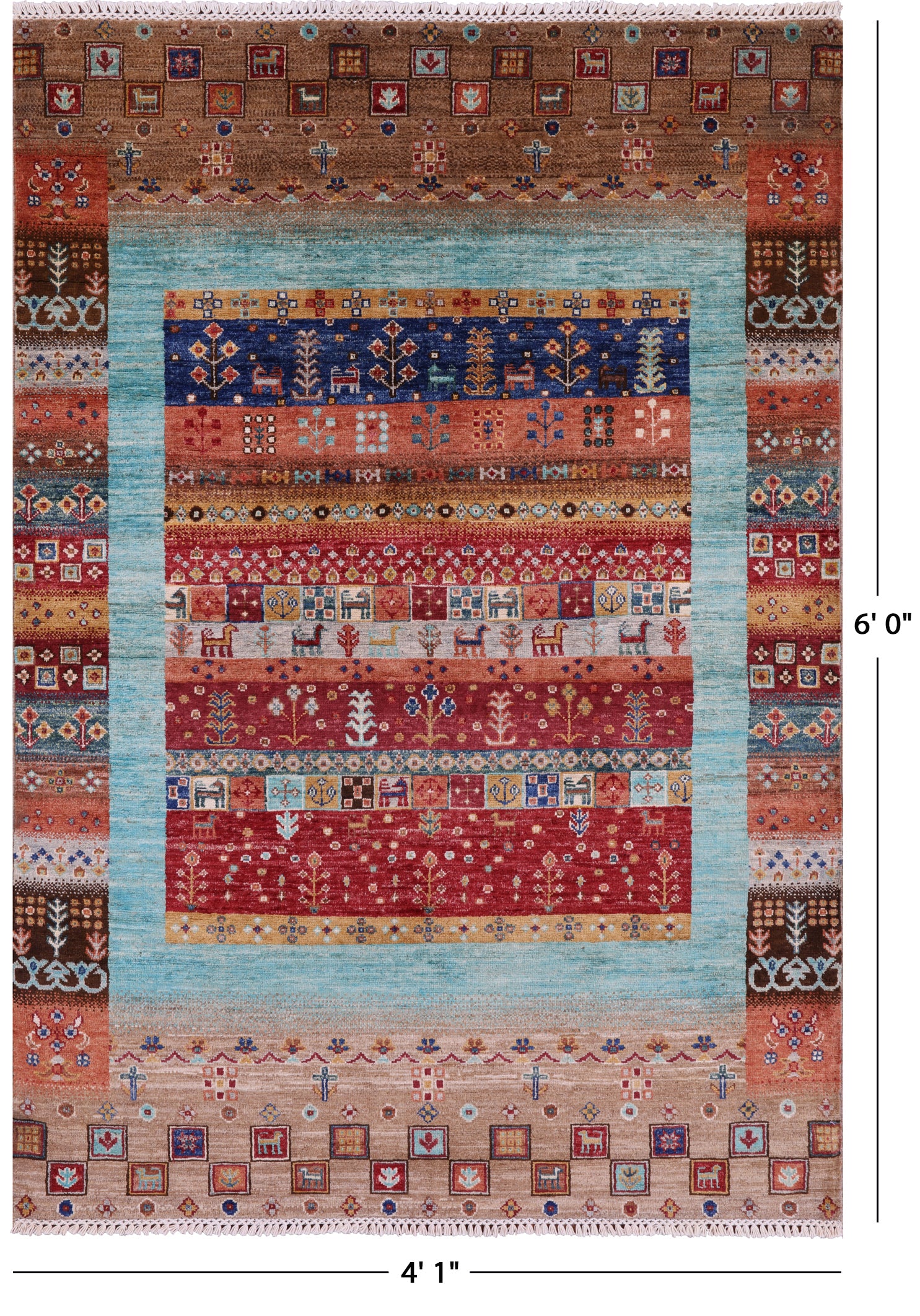 Tribal Persian Gabbeh Hand Knotted Wool Rug - 4' 1" X 6' 0" - Golden Nile