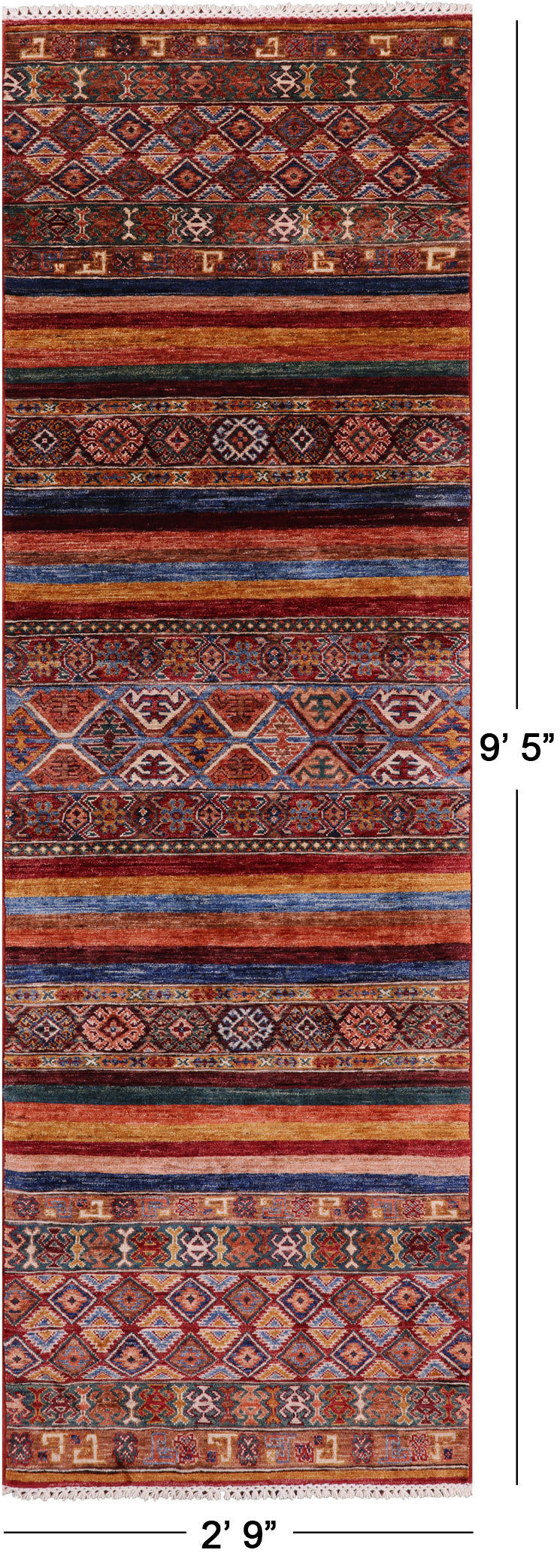 Khorjin Persian Gabbeh Hand Knotted Wool Runner Rug - 2' 9" X 9' 5" - Golden Nile