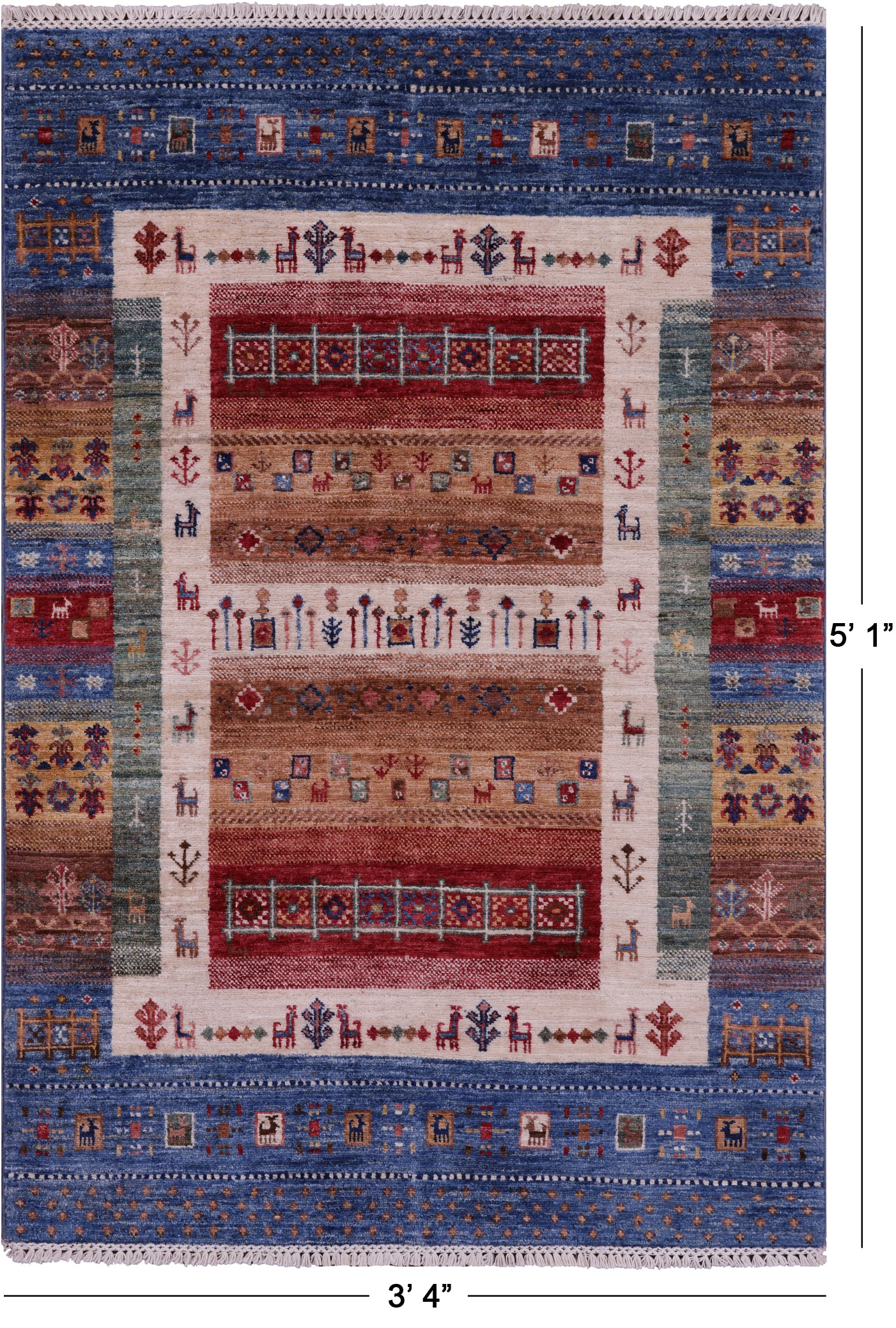 Tribal Persian Gabbeh Hand Knotted Wool Rug - 3' 4" X 5' 1" - Golden Nile
