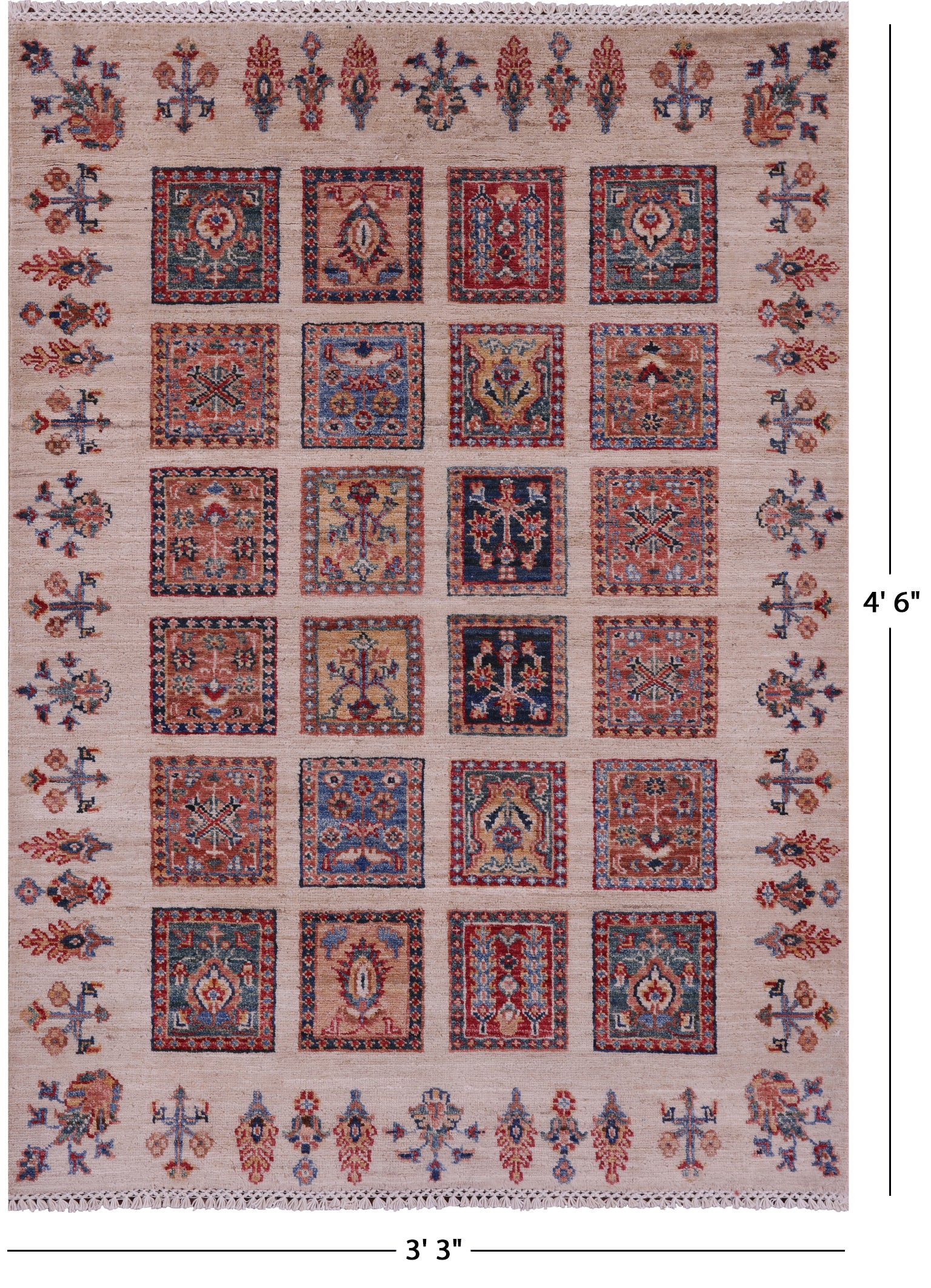 Ivory Garden Design Persian Hand Knotted Wool Rug - 3' 3" X 4' 6" - Golden Nile
