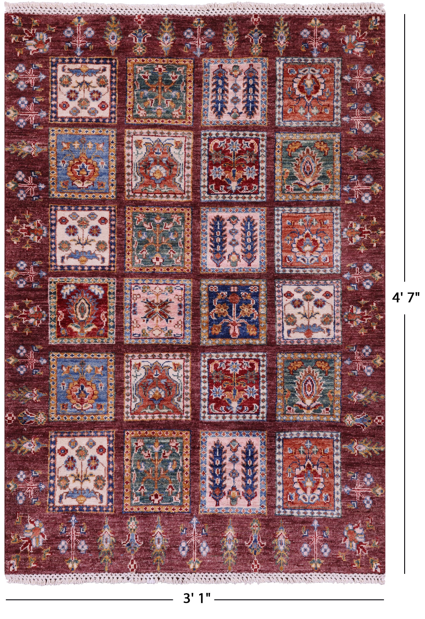Garden Design Persian Handmade Wool Rug - 3' 1" X 4' 7" - Golden Nile
